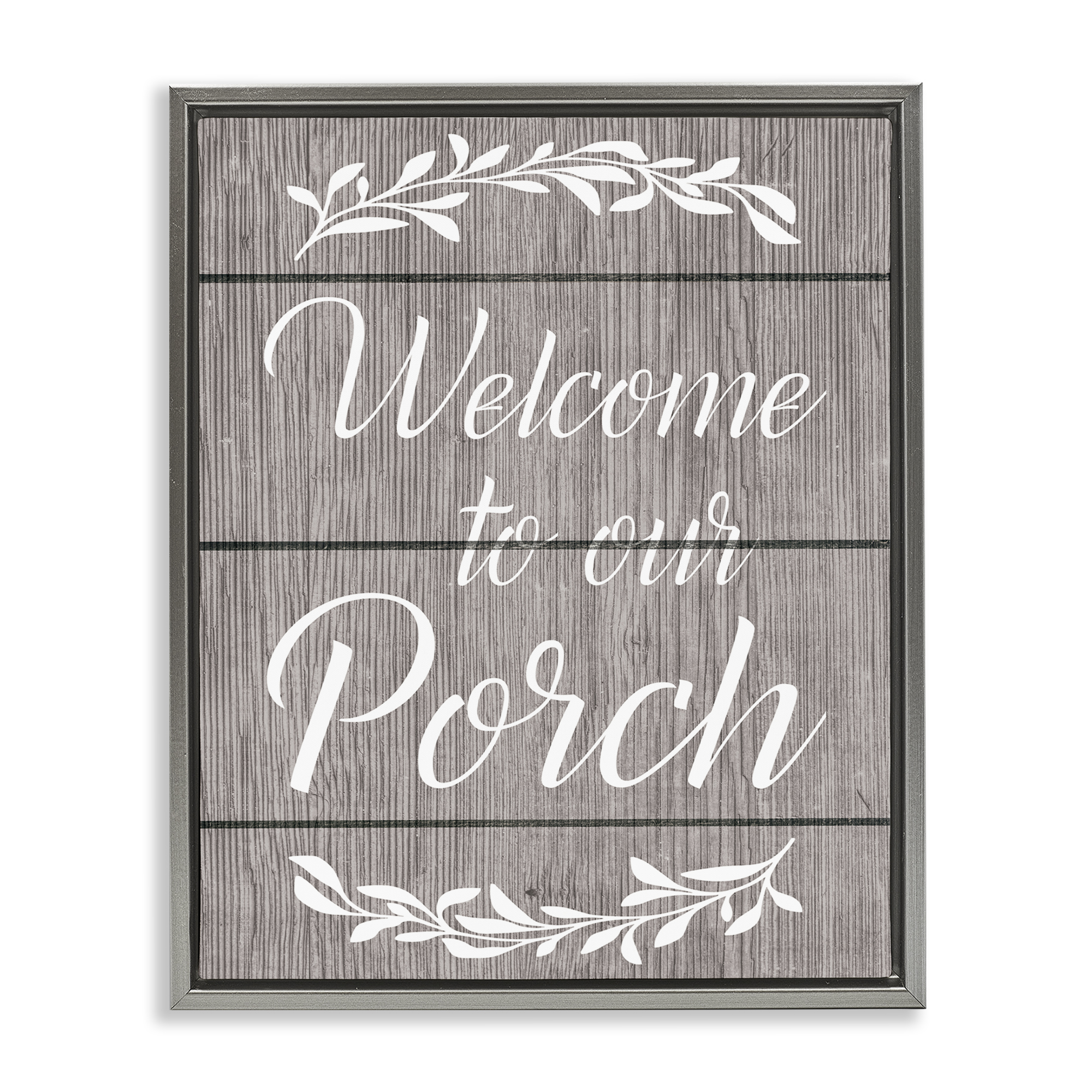Stupell Industries Rustic Welcome Porch Text & Numbers Painting Gray Floater Framed Canvas Art Print Wall Art, 17 x 21
