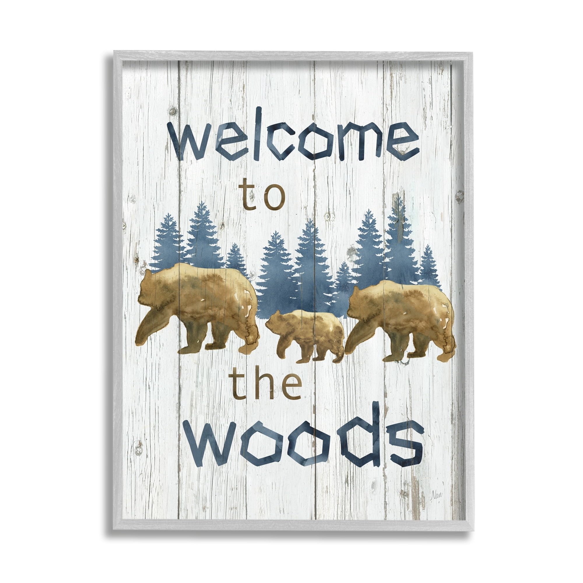 Stupell Industries Rustic Welcome To Woods Bears Trees Silhouette , 11 x 14, Design by Nan