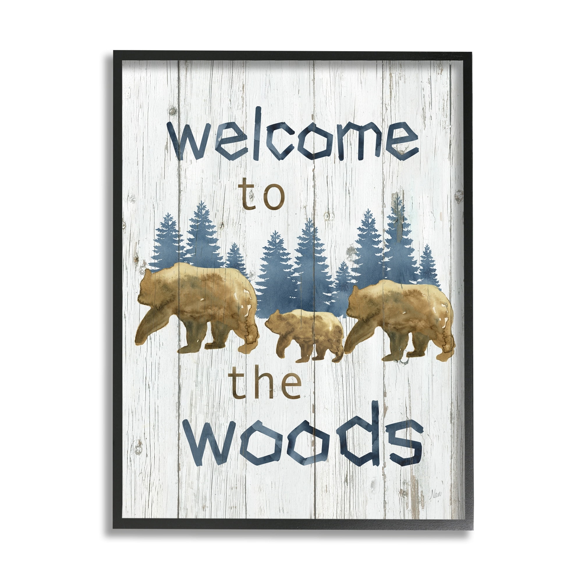 Stupell Industries Rustic Welcome To Woods Bears Trees Silhouette , 11 x 14, Design by Nan