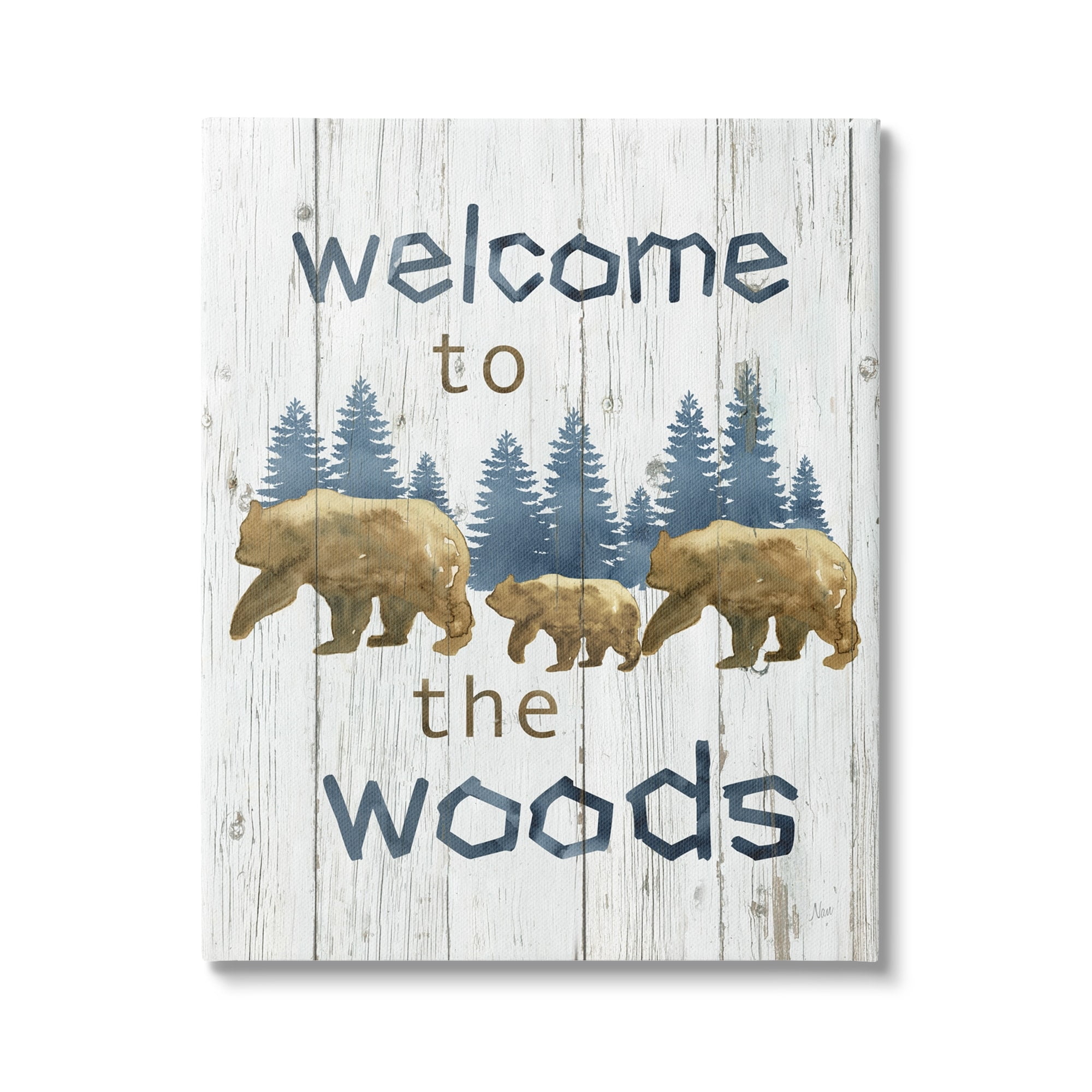 Stupell Industries Rustic Welcome To Woods Bears Trees Silhouette , 16 x 20, Design by Nan