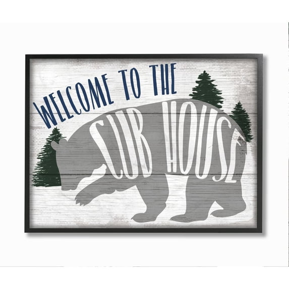 Stupell Industries Rustic Welcome to Cub House Quote Animal Pun Framed Wall Art Design by Daphne Polselli, 11" x 14", Black Framed
