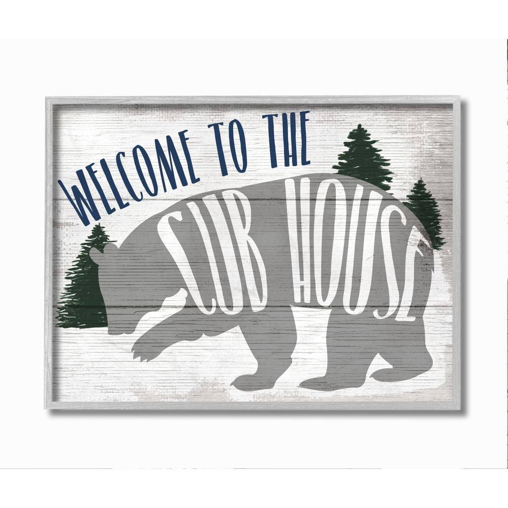 Stupell Industries Rustic Welcome to Cub House Quote Animal Pun Framed Wall Art Design by Daphne Polselli, 16" x 20", Gray Framed