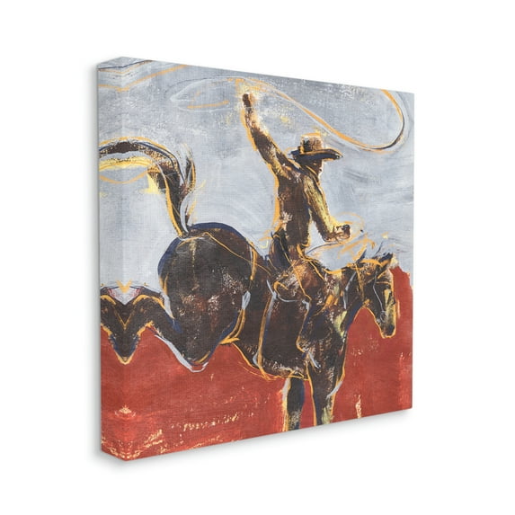 Stupell Industries Rustic Western Cowboy Wild Horse Lasso Animals & Insects Painting Gallery Wrapped Canvas Art Print Wall Art, 24 x 24