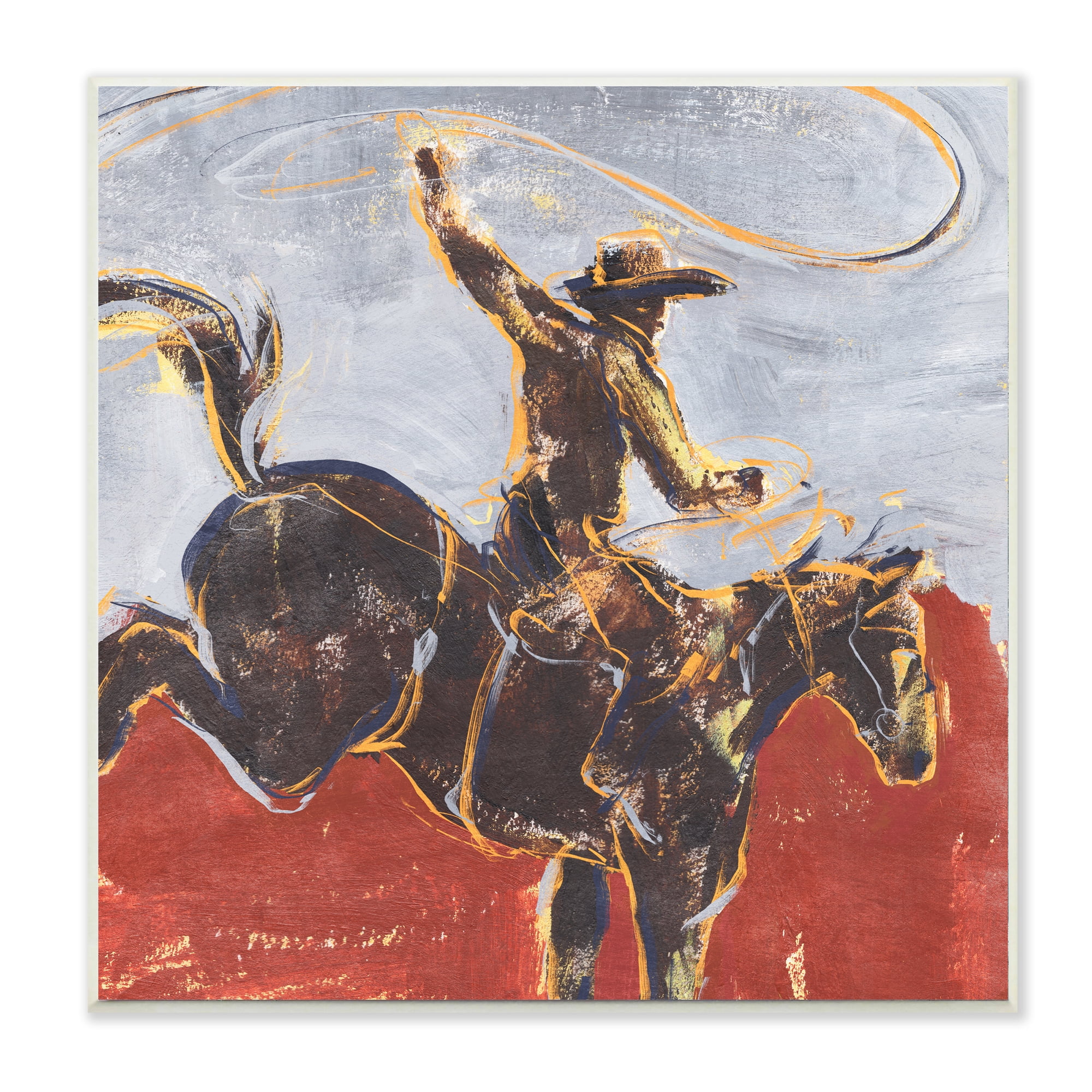 Stupell Industries Rustic Western Cowboy Wild Horse Lasso Animals & Insects Painting Unframed Art Print Wall Art, 12 x 12