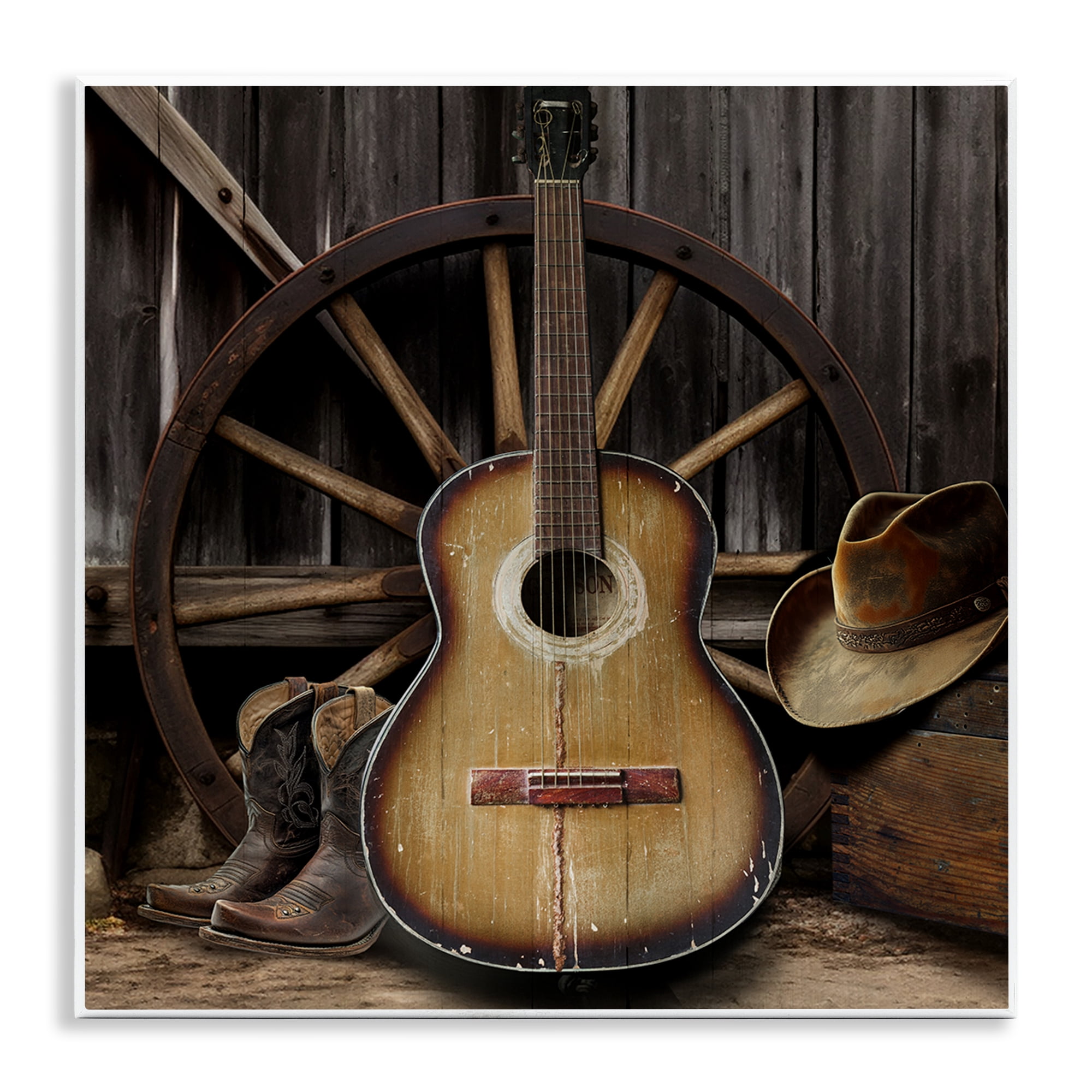Stupell Industries Rustic Western Guitar with Hat Wall Plaque Art, design by CAD Designs