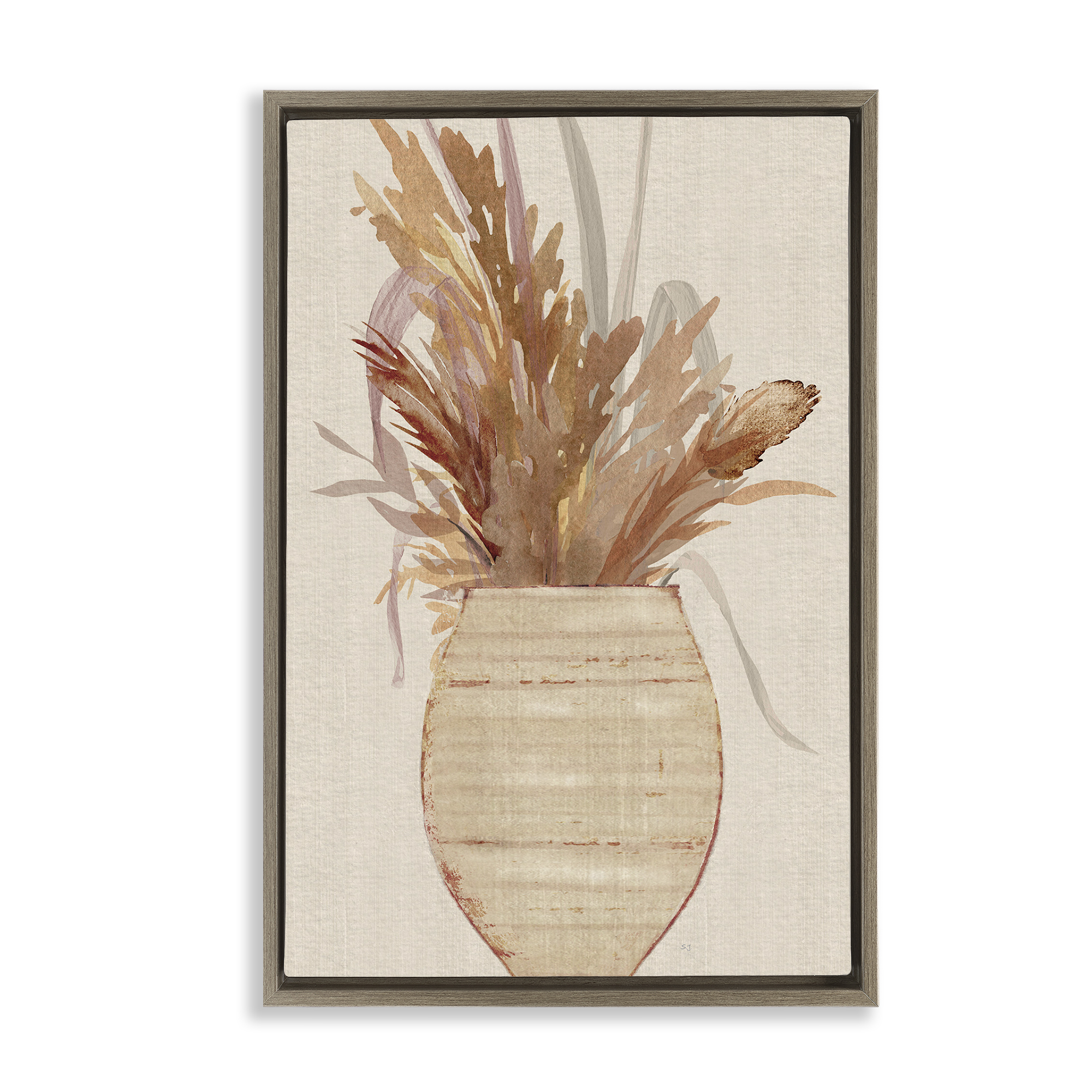 Stupell Industries Rustic Wheat & Pottery Botanical & Floral Painting Brown Floater Framed Art Print Wall Art, 21 x 31