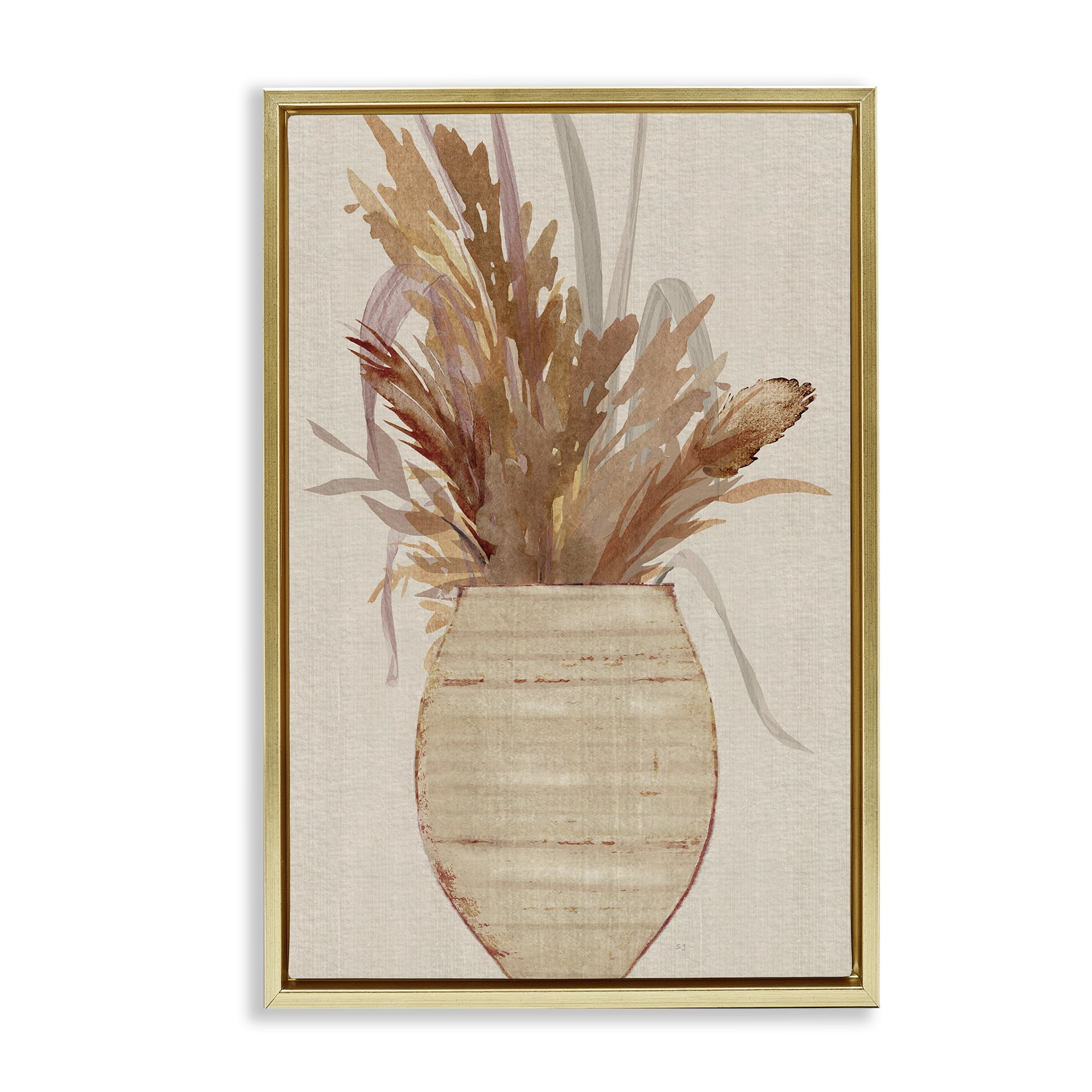 Stupell Industries Rustic Wheat & Pottery Botanical & Floral Painting Gold Floater Framed Art Print Wall Art, 17 x 25