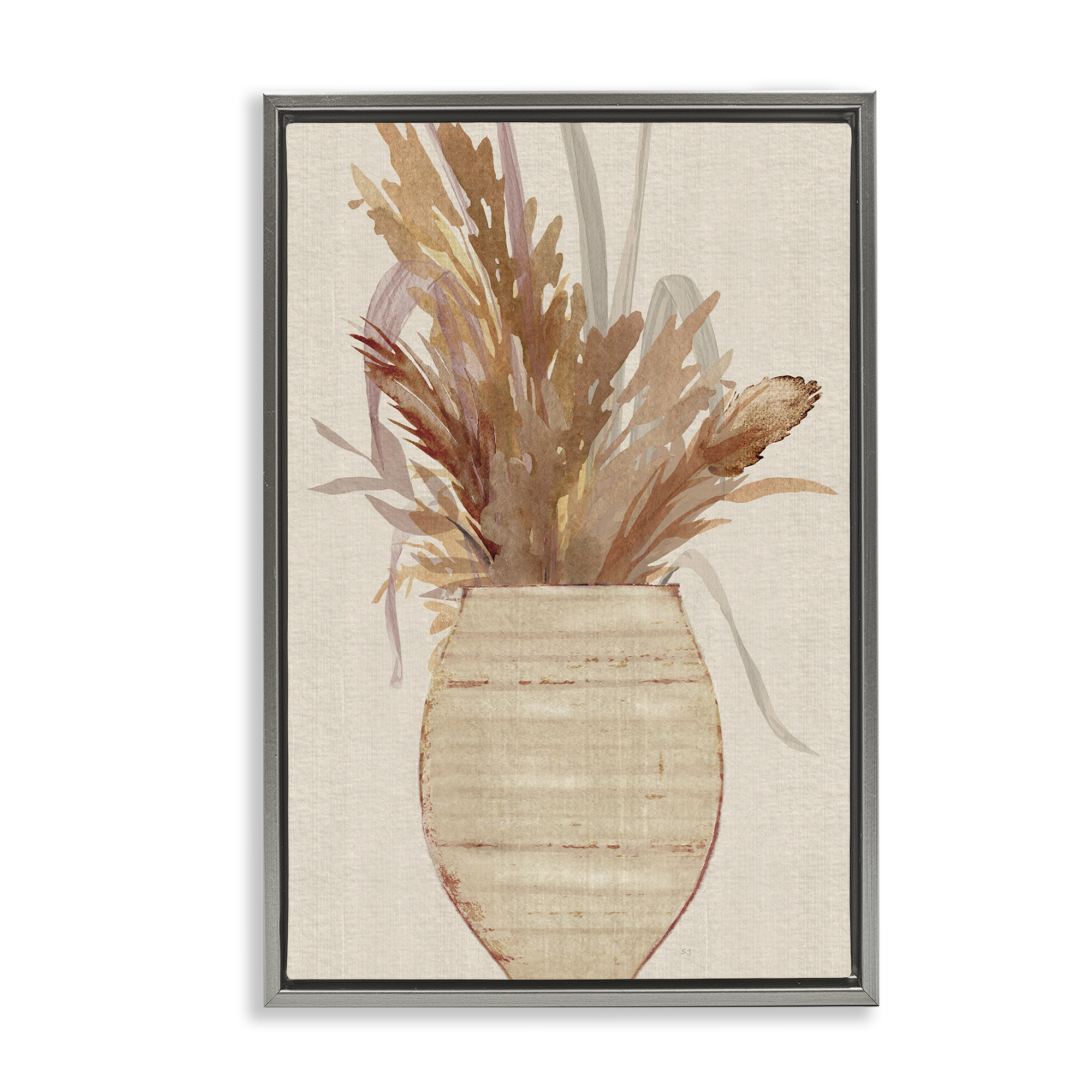 Stupell Industries Rustic Wheat & Pottery Botanical & Floral Painting Gray Floater Framed Art Print Wall Art, 17 x 25