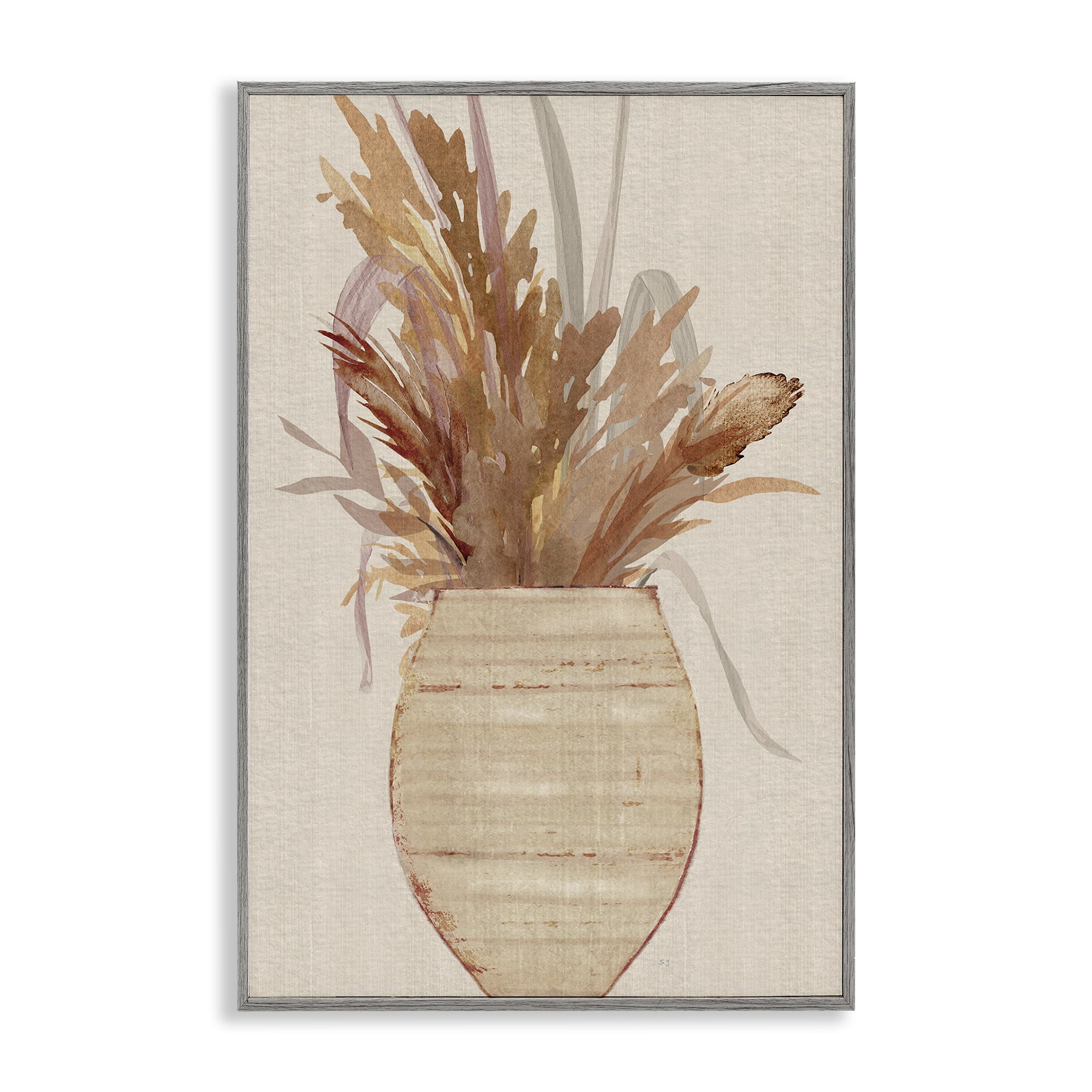 Stupell Industries Rustic Wheat & Pottery Botanical & Floral Painting Gray Framed Art Print Wall Art, 20 x 30