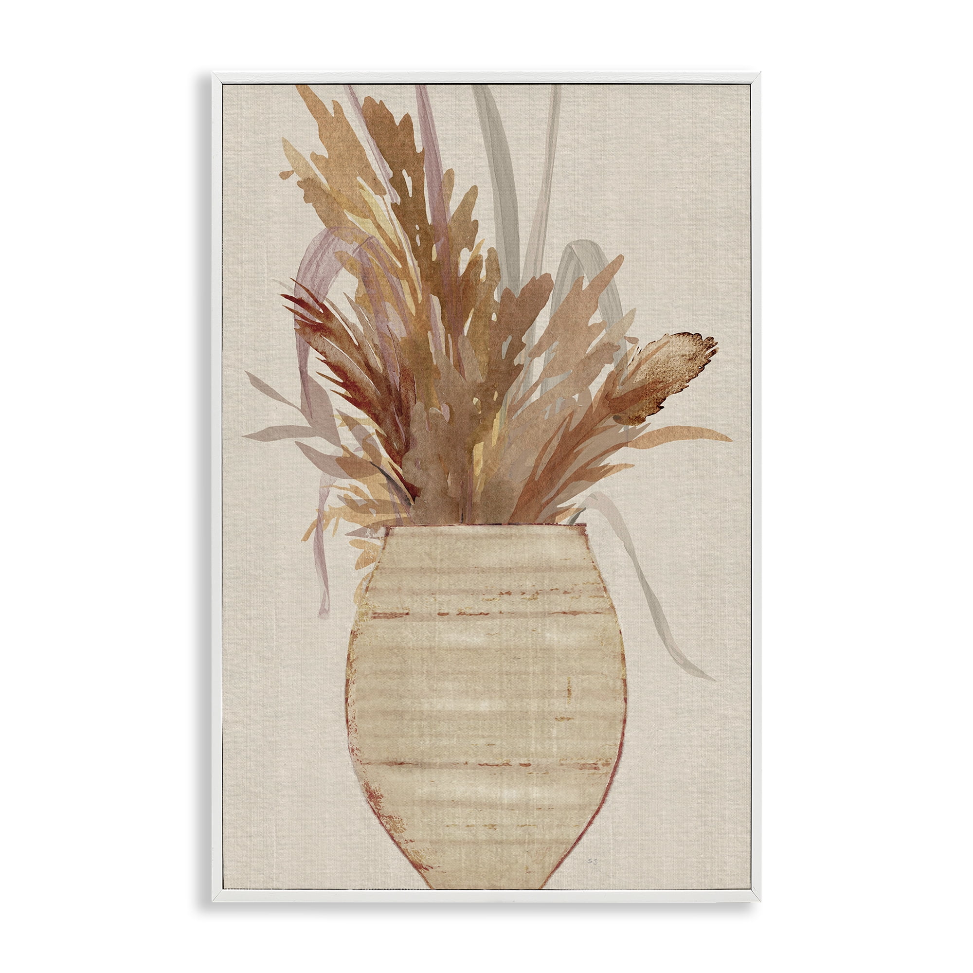Stupell Industries Rustic Wheat & Pottery Botanical & Floral Painting White Framed Art Print Wall Art, 12 x 18