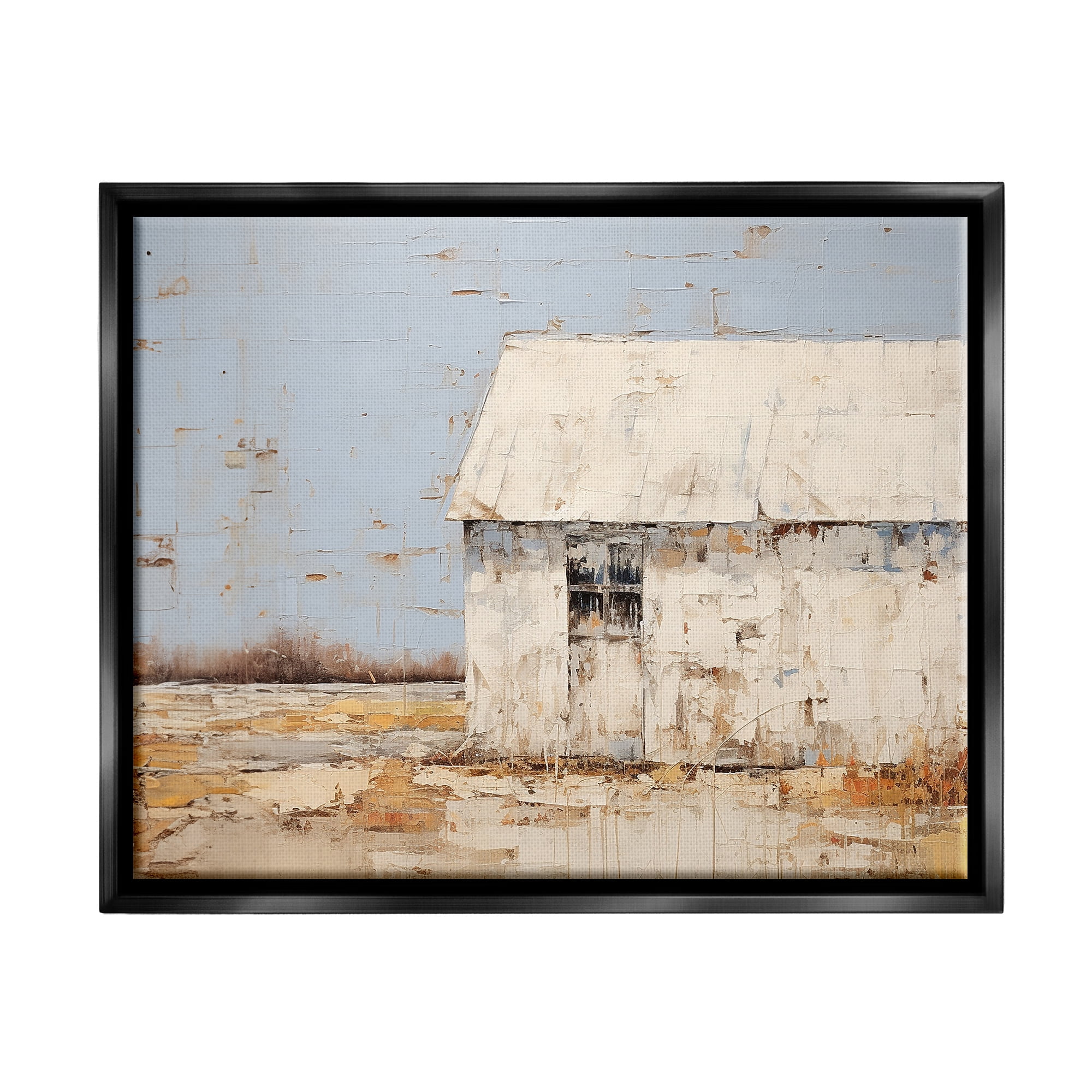 Stupell Industries Rustic White Barn Abstract Painting Black Floater Framed Canvas Art Print Wall Art, 31 x 25