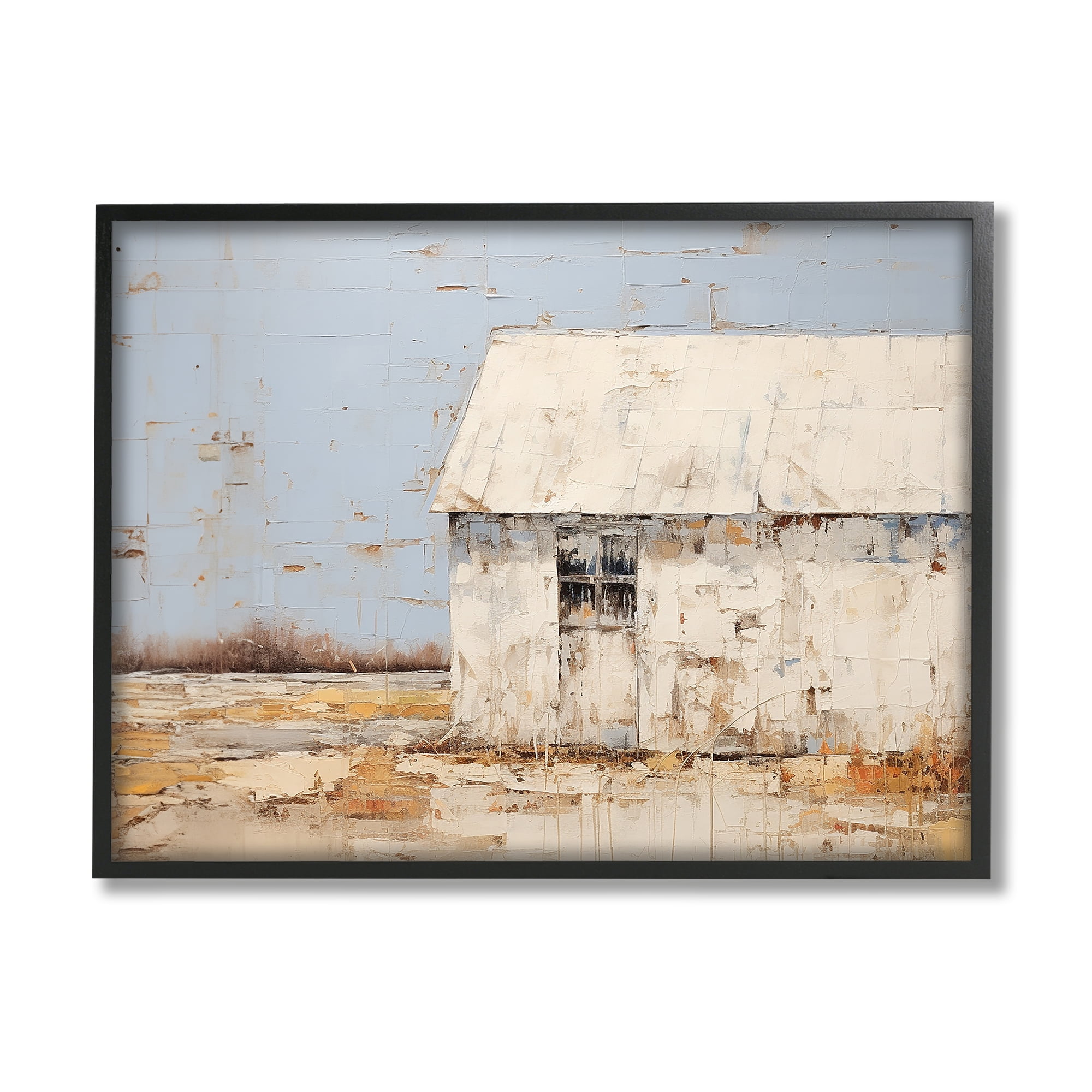 Stupell Industries Rustic White Barn Abstract Painting Black Framed Art Print Wall Art, 14 x 11