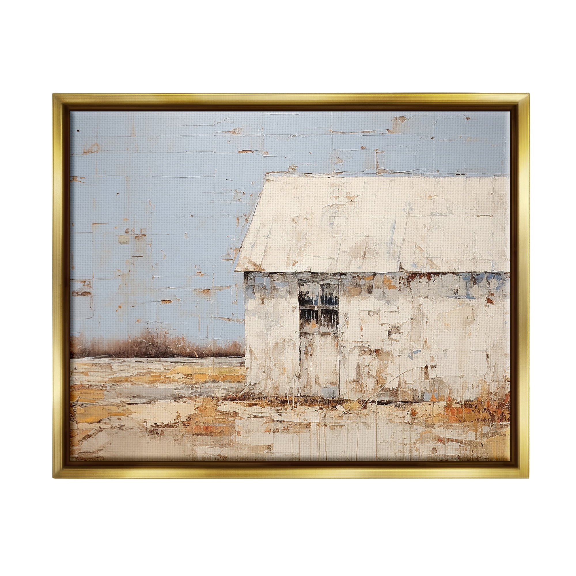 Stupell Industries Rustic White Barn Abstract Painting Gold Floater Framed Canvas Art Print Wall Art, 21 x 17