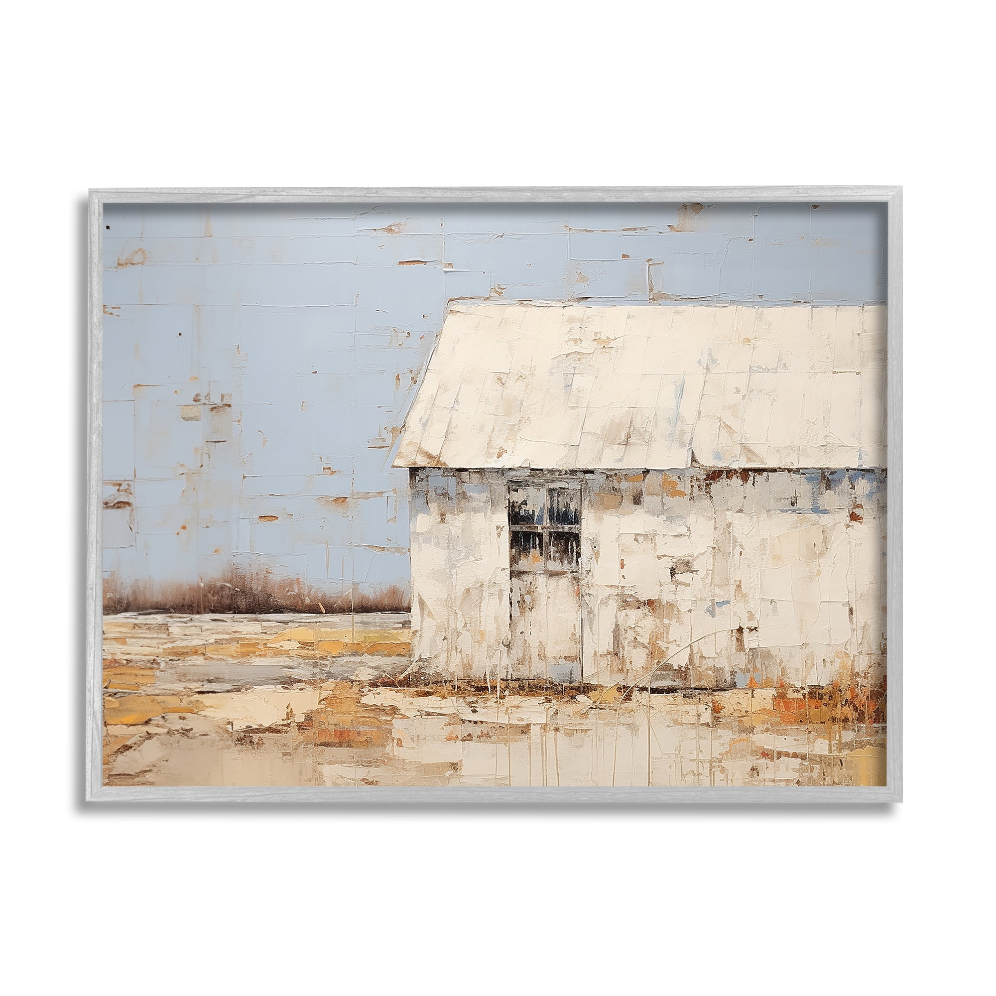 Stupell Industries Rustic White Barn Abstract Painting Gray Framed Art Print Wall Art, 20 x 16