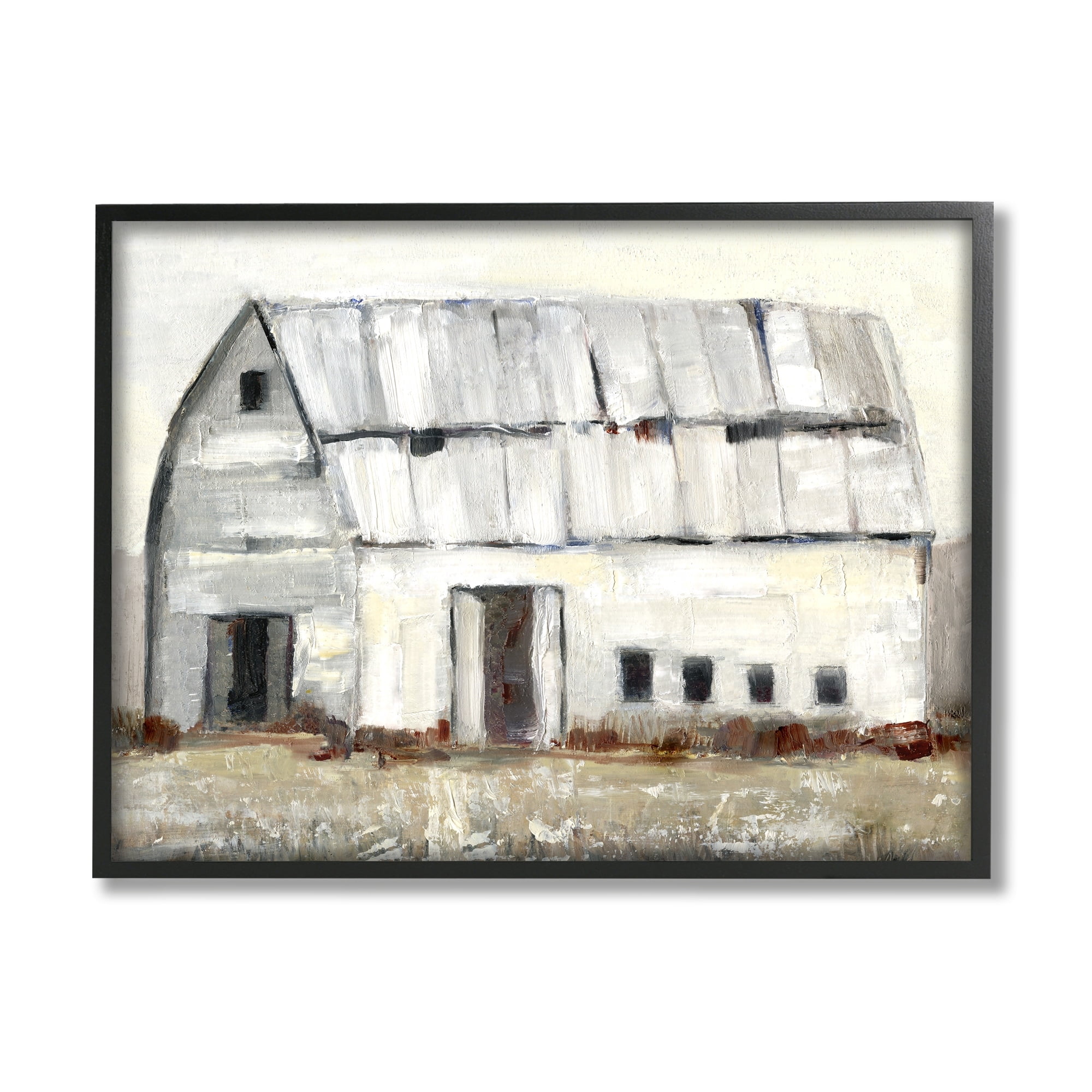 Stupell Industries Rustic White Barn Among Countryside Nature Grasses Painting Black Framed Art Print Wall Art, Design by Sally Swatland