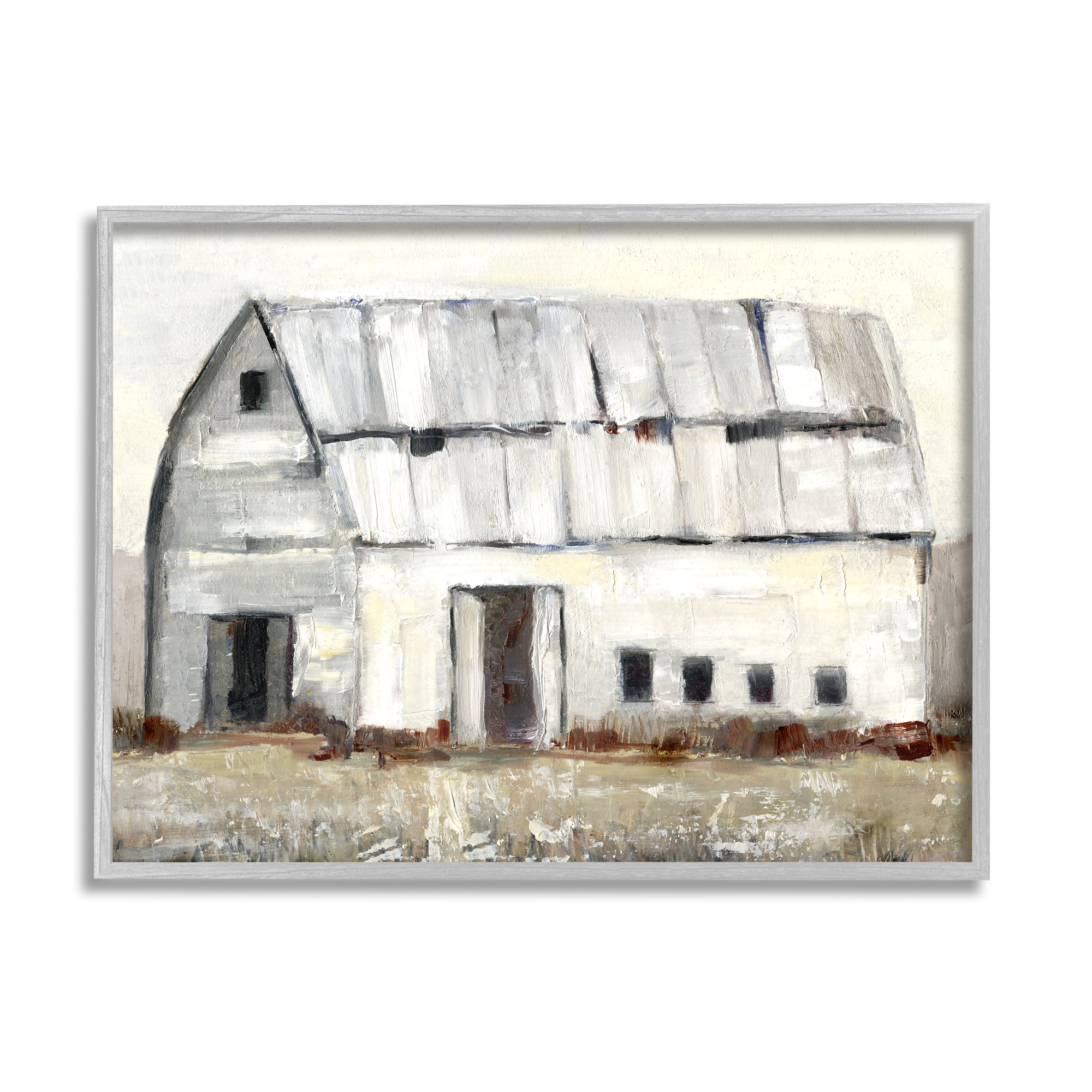 Stupell Industries Rustic White Barn Among Countryside Nature Grasses Painting Gray Framed Art Print Wall Art, Design by Sally Swatland