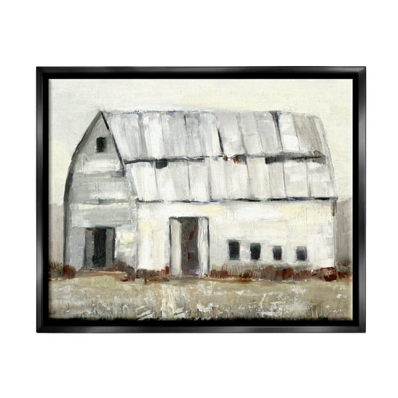 Stupell Industries Rustic White Barn Among Countryside Nature Grasses Painting Jet Black Floating Framed Canvas Print Wall Art, Design by Sally Swatland