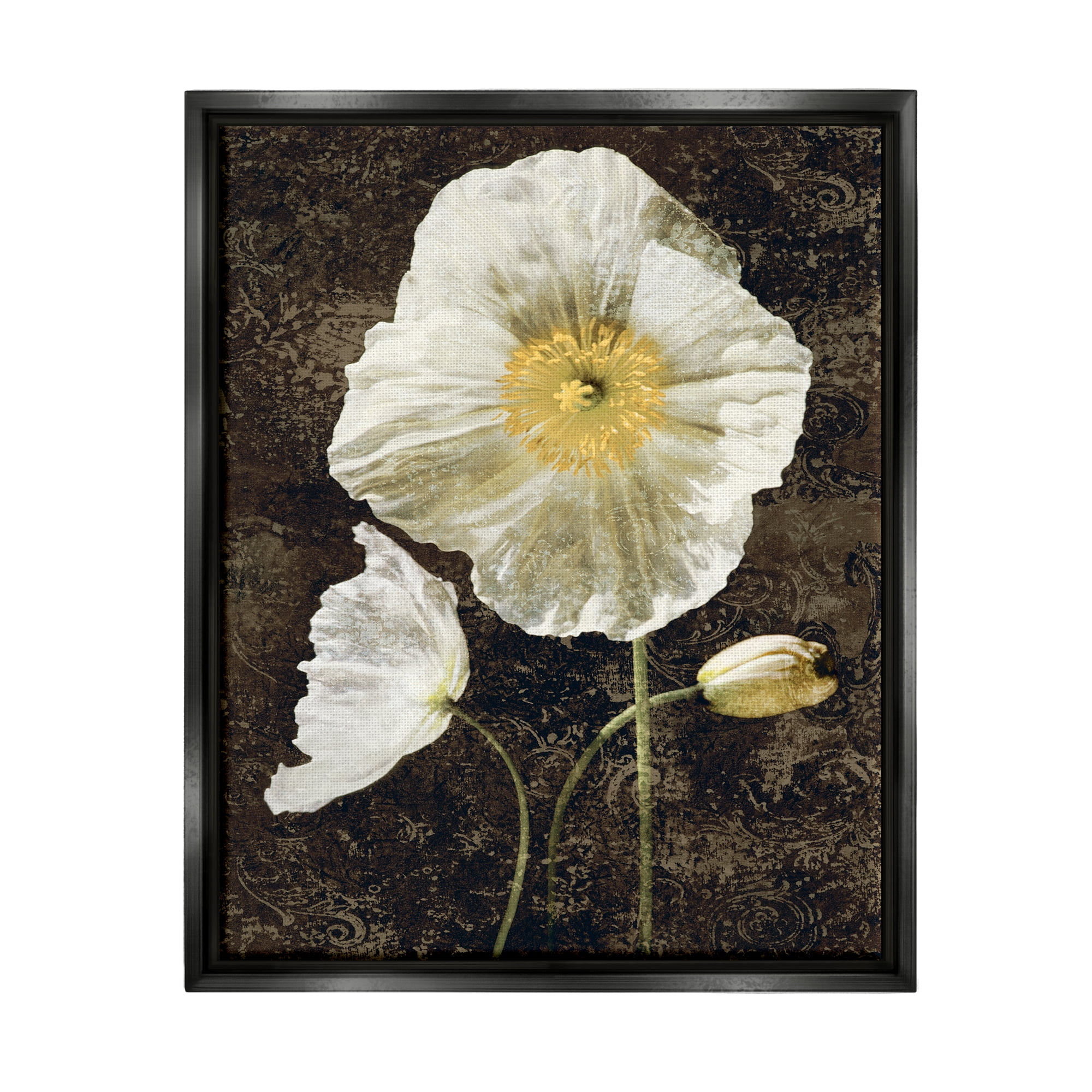 Stupell Industries Rustic White Poppies Botanical & Floral Painting Black Floater Framed Canvas Art Print Wall Art, 25 x 31