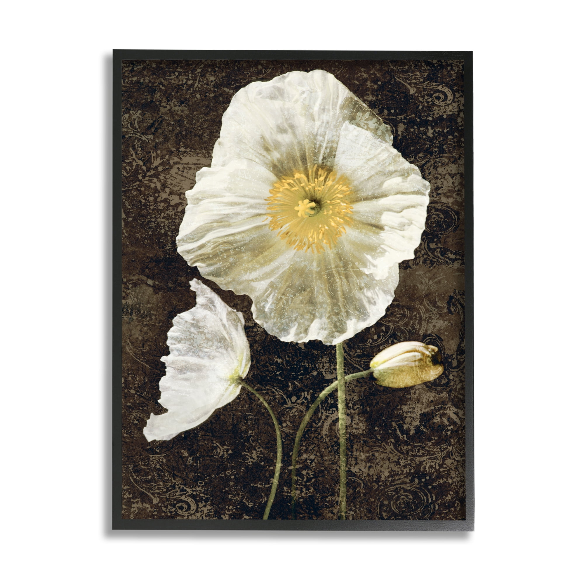 Stupell Industries Rustic White Poppies Botanical & Floral Painting Black Framed Art Print Wall Art, 16 x 20