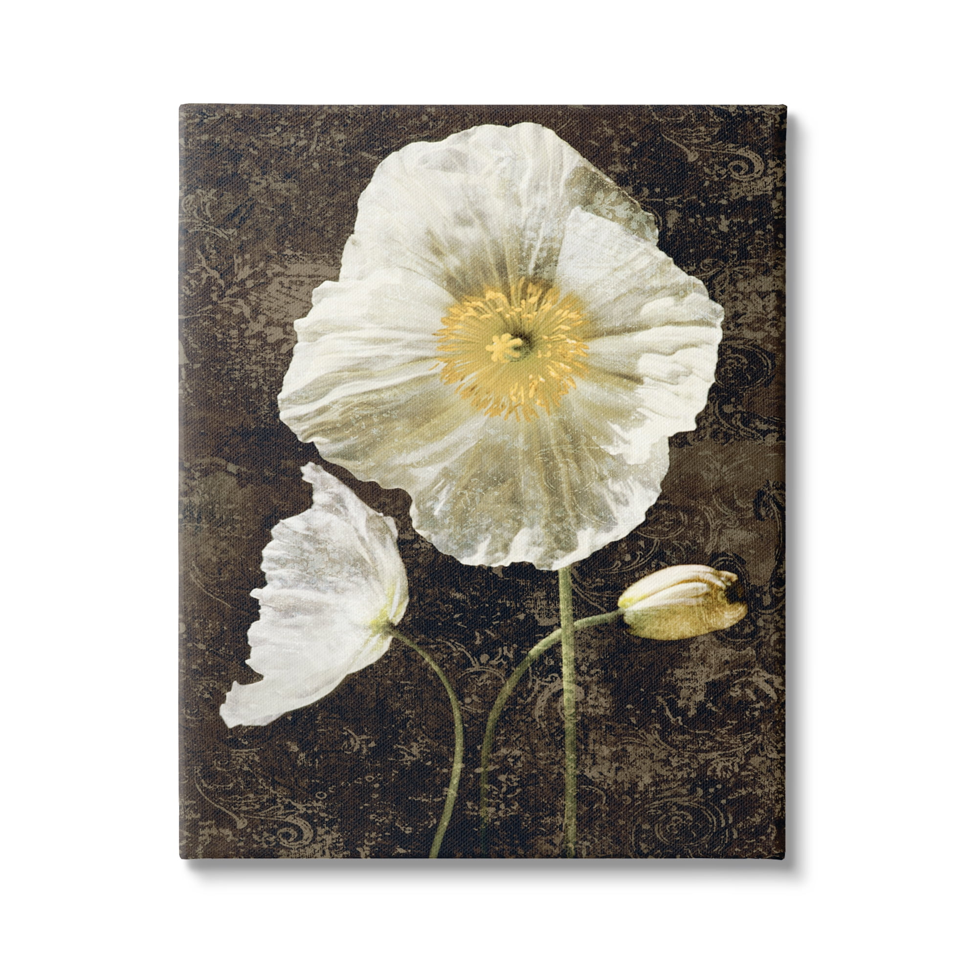 Stupell Industries Rustic White Poppies Botanical & Floral Painting Gallery Wrapped Canvas Art Print Wall Art, 24 x 30