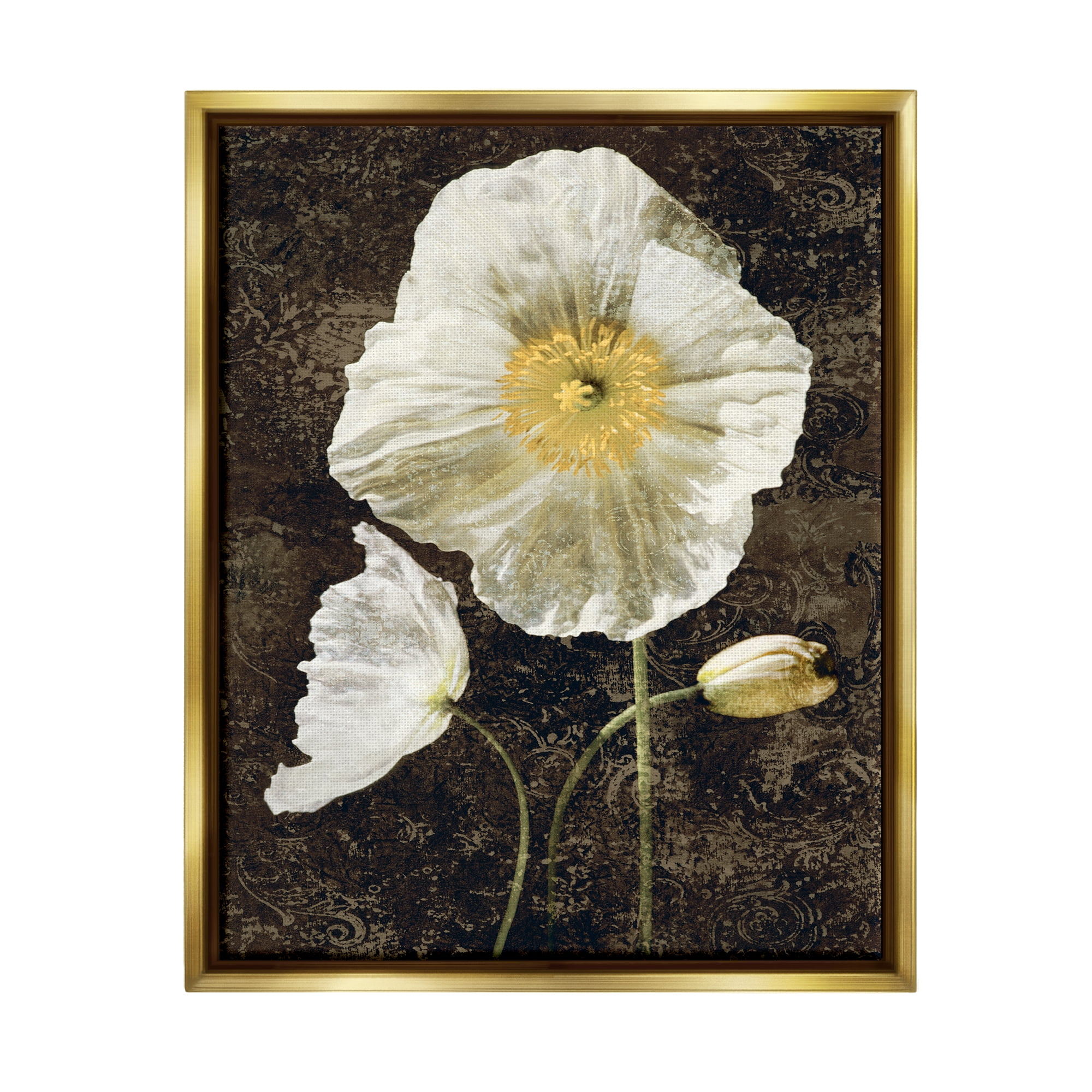 Stupell Industries Rustic White Poppies Botanical & Floral Painting Gold Floater Framed Canvas Art Print Wall Art, 17 x 21