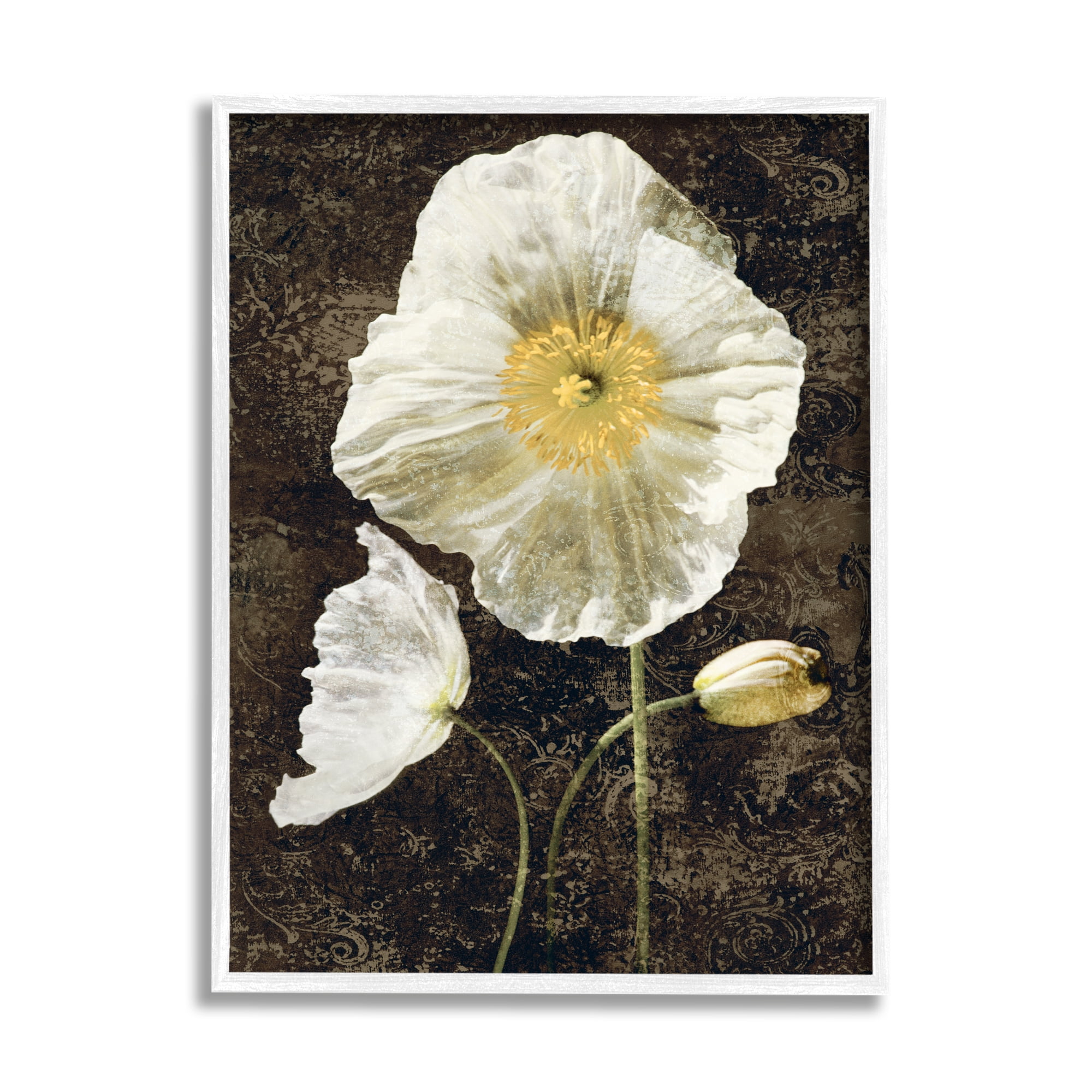 Stupell Industries Rustic White Poppies Botanical & Floral Painting White Framed Art Print Wall Art, 11 x 14