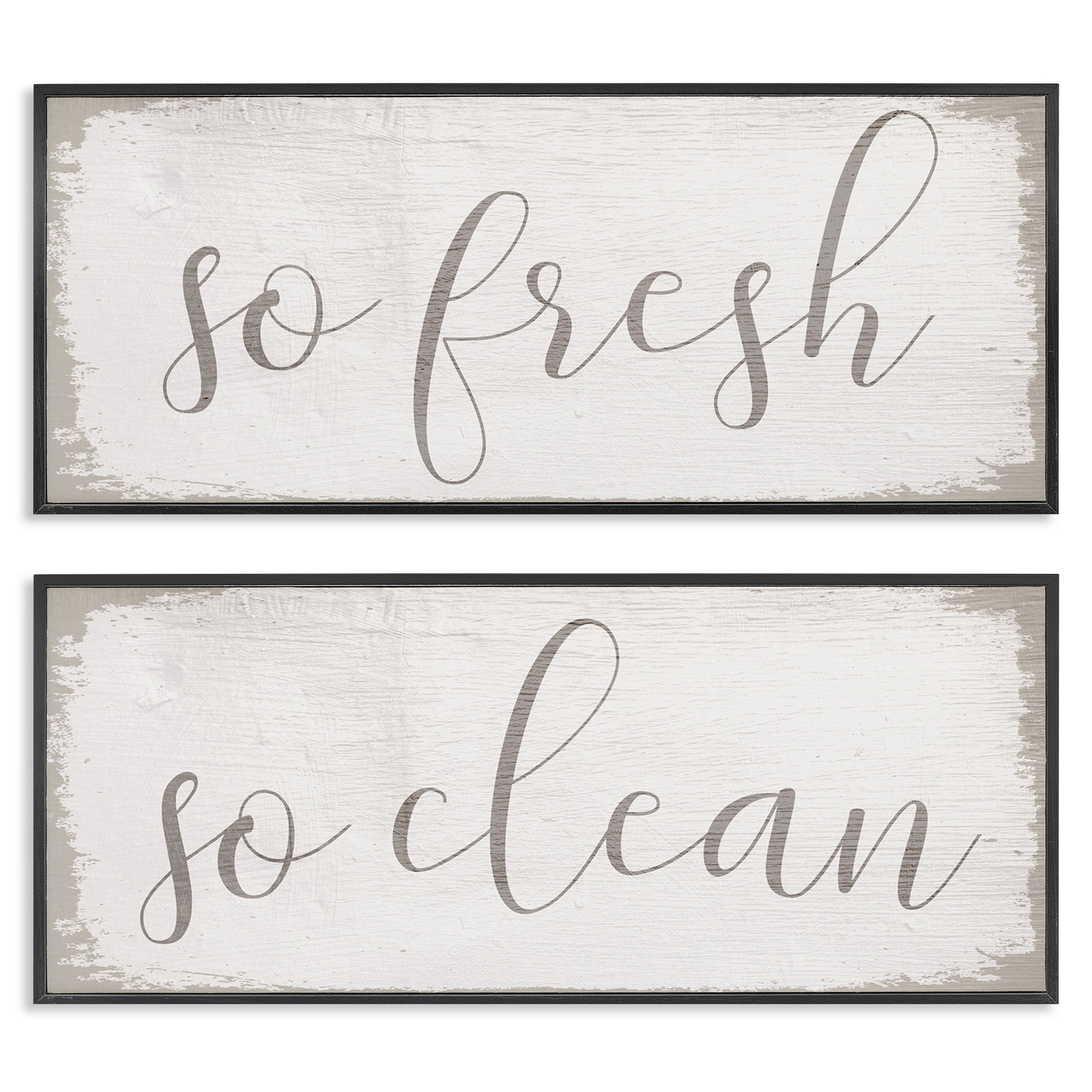 Stupell Industries Rustic White So Fresh So Clean Typography Painting Black Framed Art Print Wall Art, 30 x 13, Set of 2