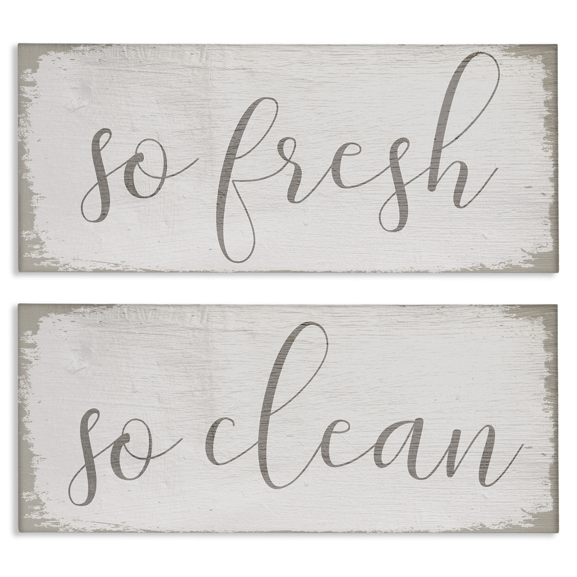 Stupell Industries Rustic White So Fresh So Clean Typography Painting Gallery Wrapped Canvas Art Print Wall Art, 30 x 13, Set of 2