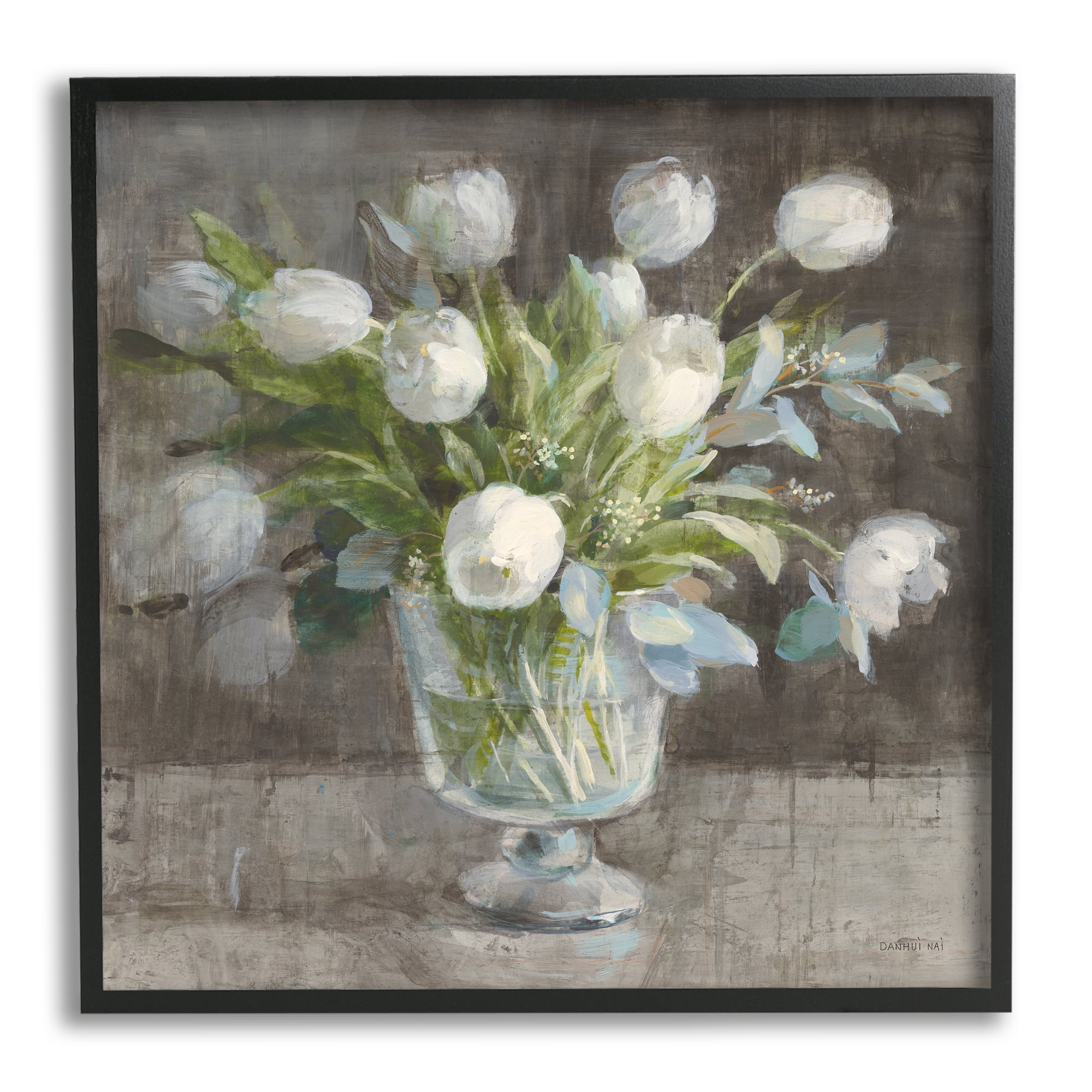 Stupell Industries Rustic White Tulip Vase Botanical & Floral Painting Black Framed Art Print Wall Art, 12 x 12