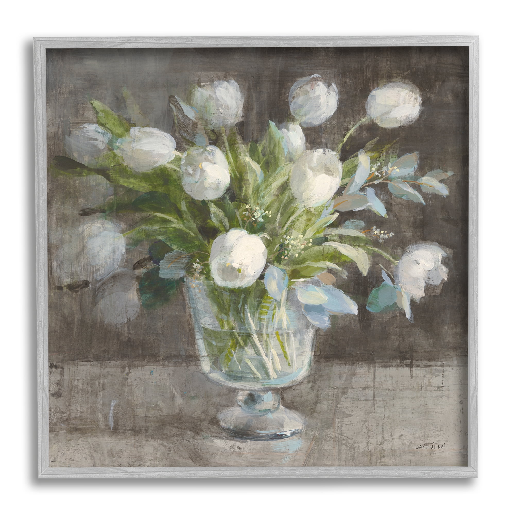 Rustic Gray Framed White Tulip Vase Canvas Print, 17" x 17"