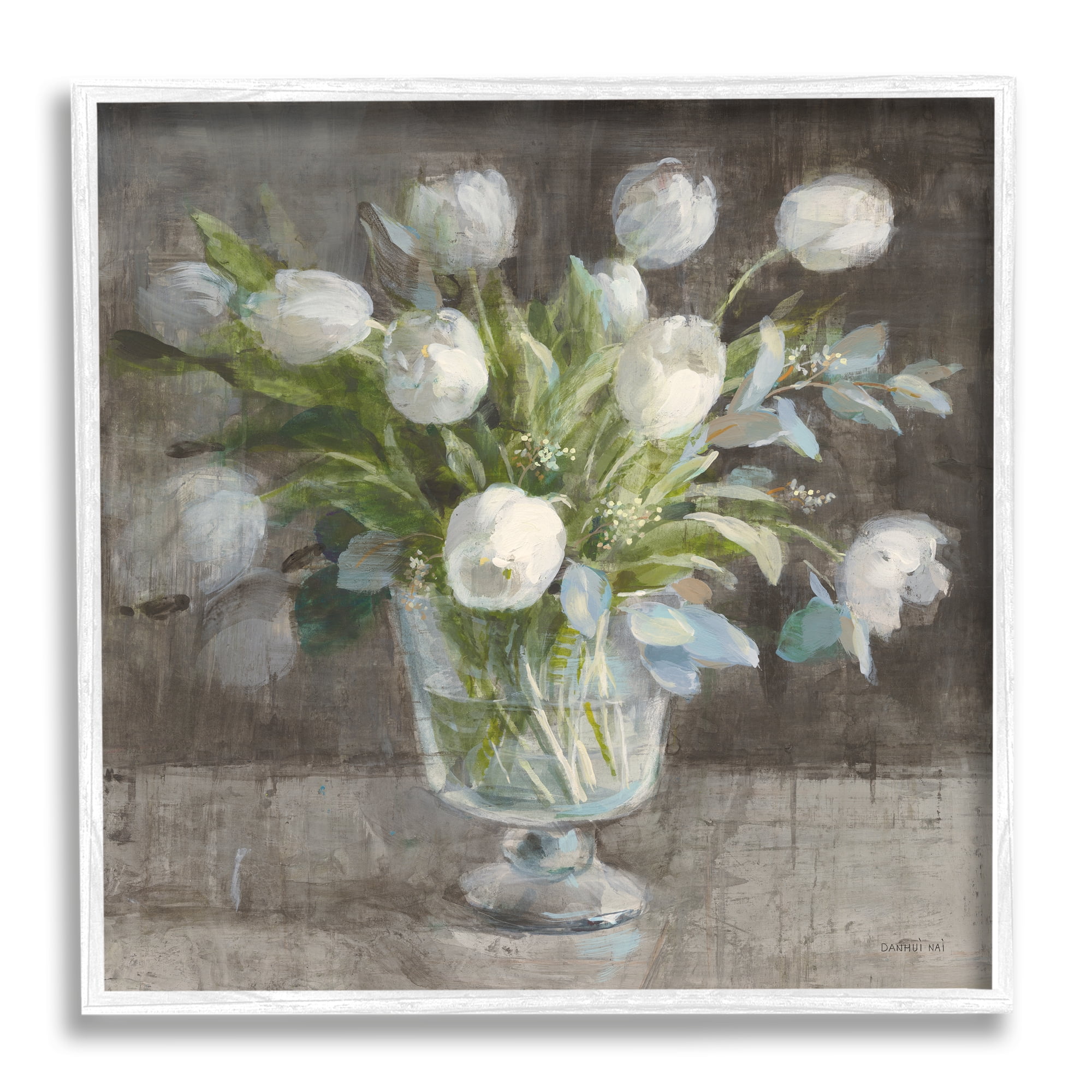 Stupell Industries Rustic White Tulip Vase Botanical & Floral Painting White Framed Art Print Wall Art, 12 x 12