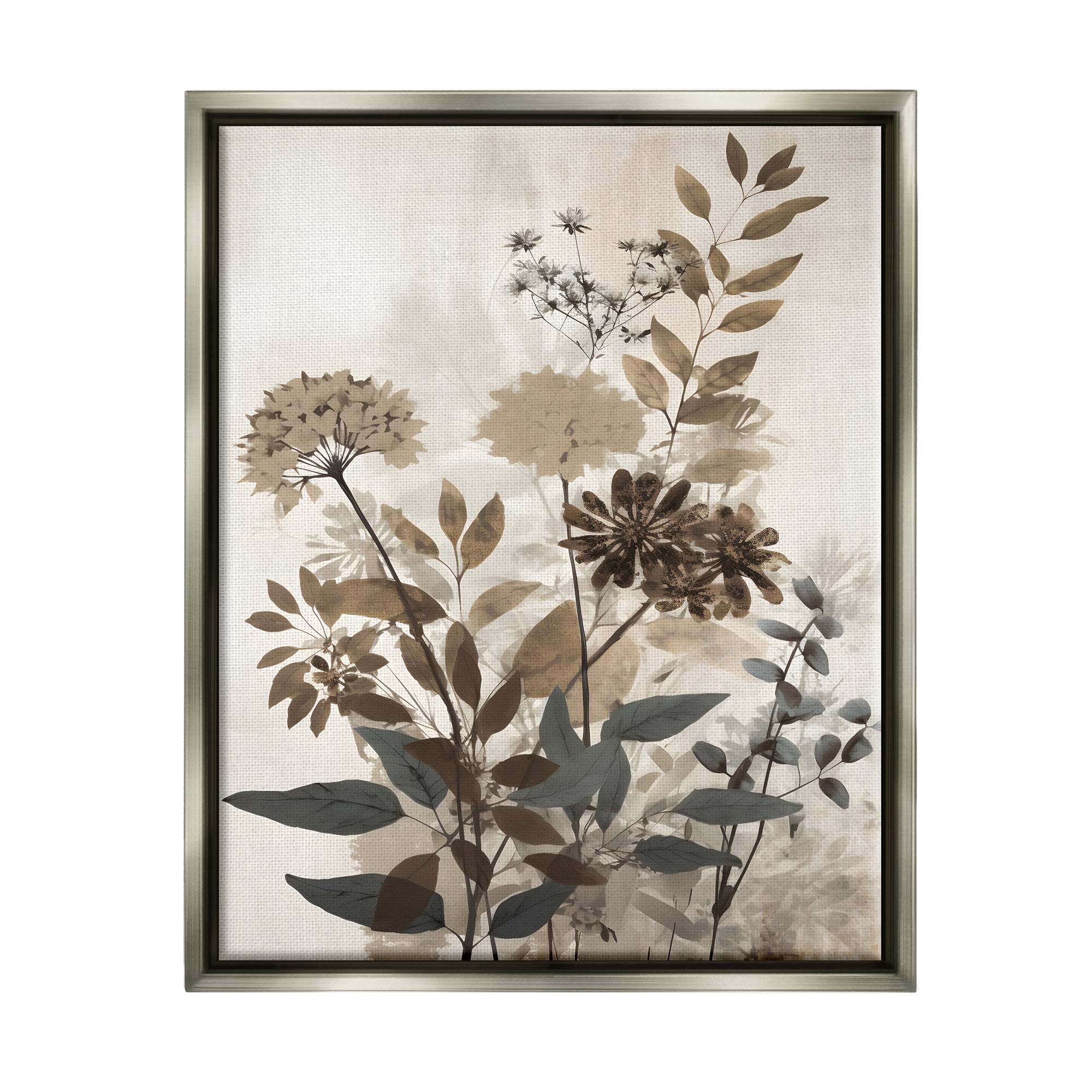 Stupell Industries Rustic Wild Foliage Botanical & Floral Painting Gray Floater Framed Canvas Art Print Wall Art, 25 x 31