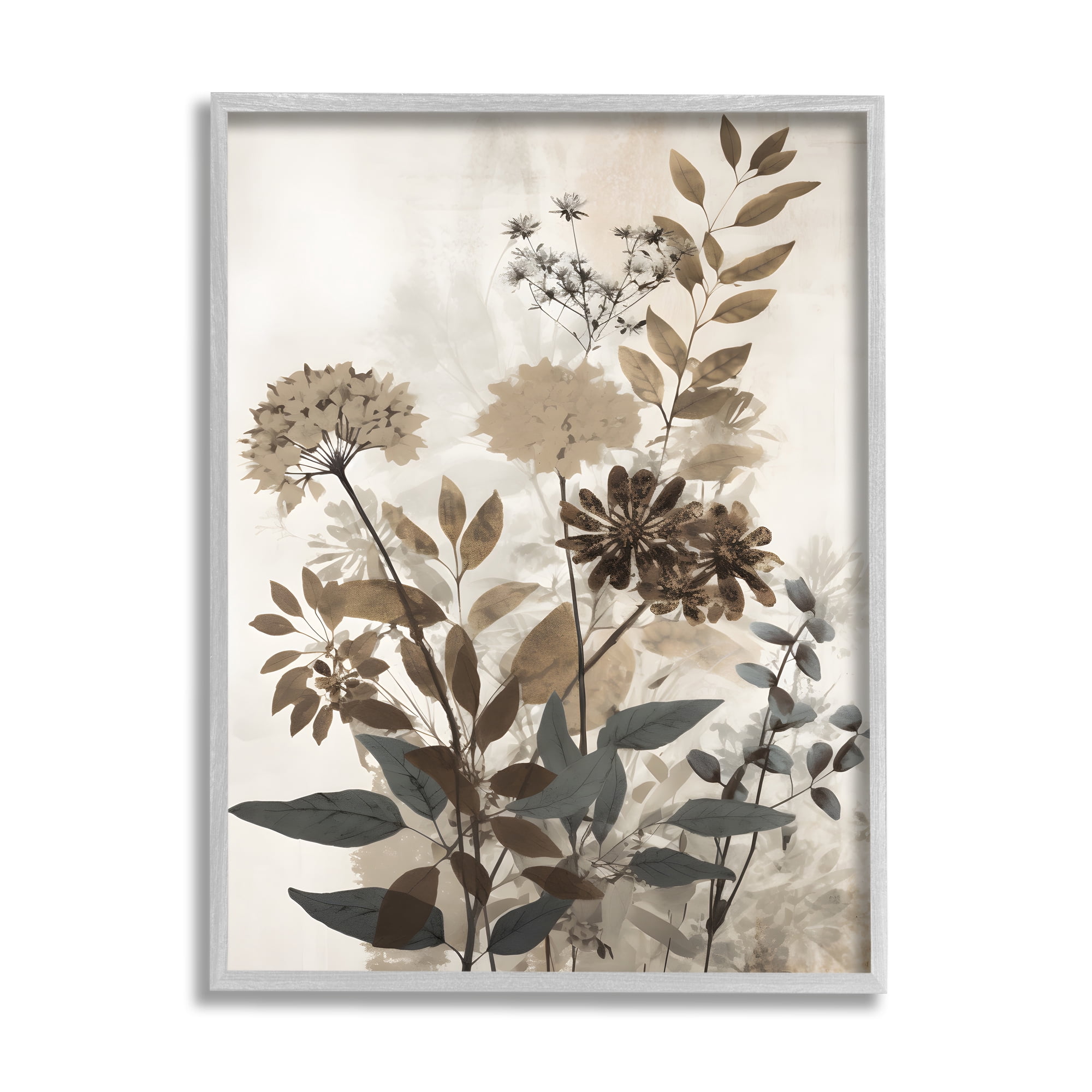 Stupell Industries Rustic Wild Foliage Botanical & Floral Painting Gray Framed Art Print Wall Art, 16 x 20