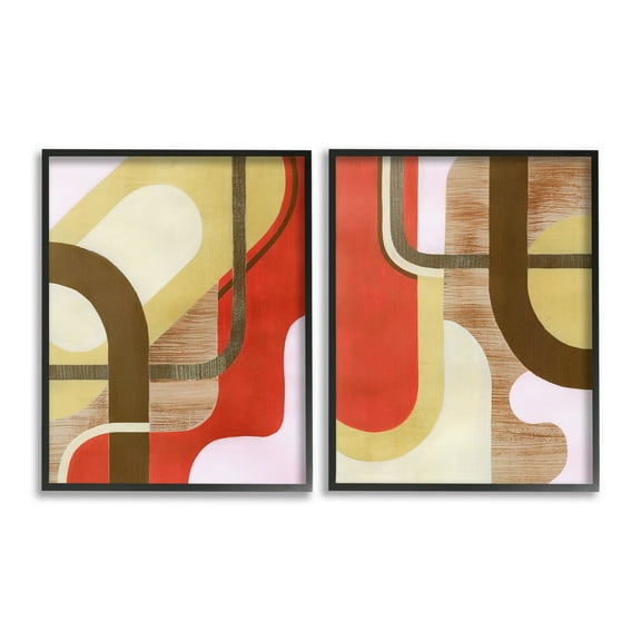 Stupell Industries Rustic Winding Shapes Abstract Painting Black Framed Art Print Wall Art, 11 x 14, Set of 2