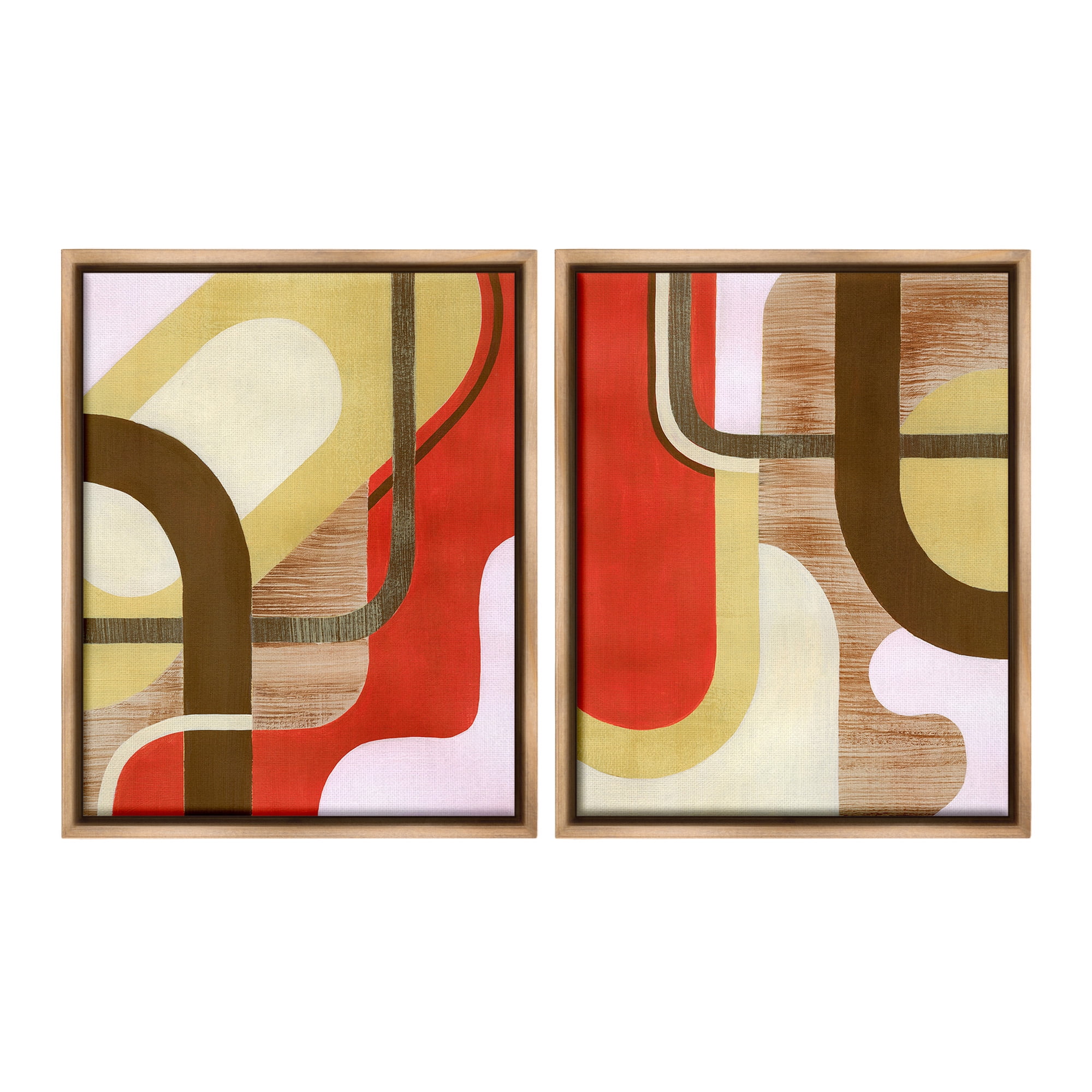 Stupell Industries Rustic Winding Shapes Abstract Painting Brown Floater Framed Canvas Art Print Wall Art, 25 x 31, Set of 2