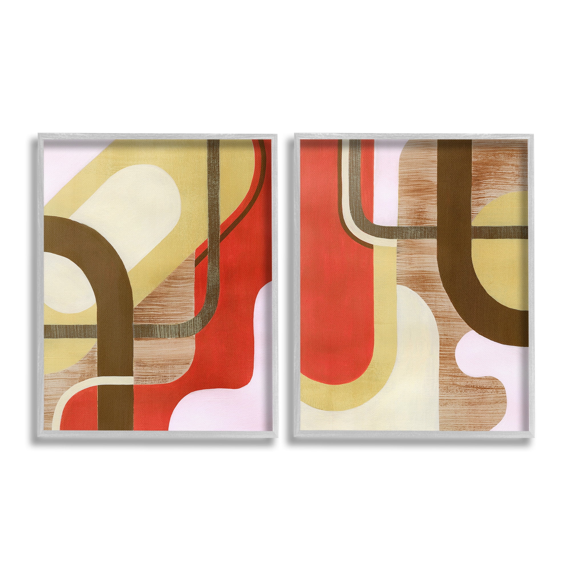 Stupell Industries Rustic Winding Shapes Abstract Painting Gray Framed Art Print Wall Art, 16 x 20, Set of 2