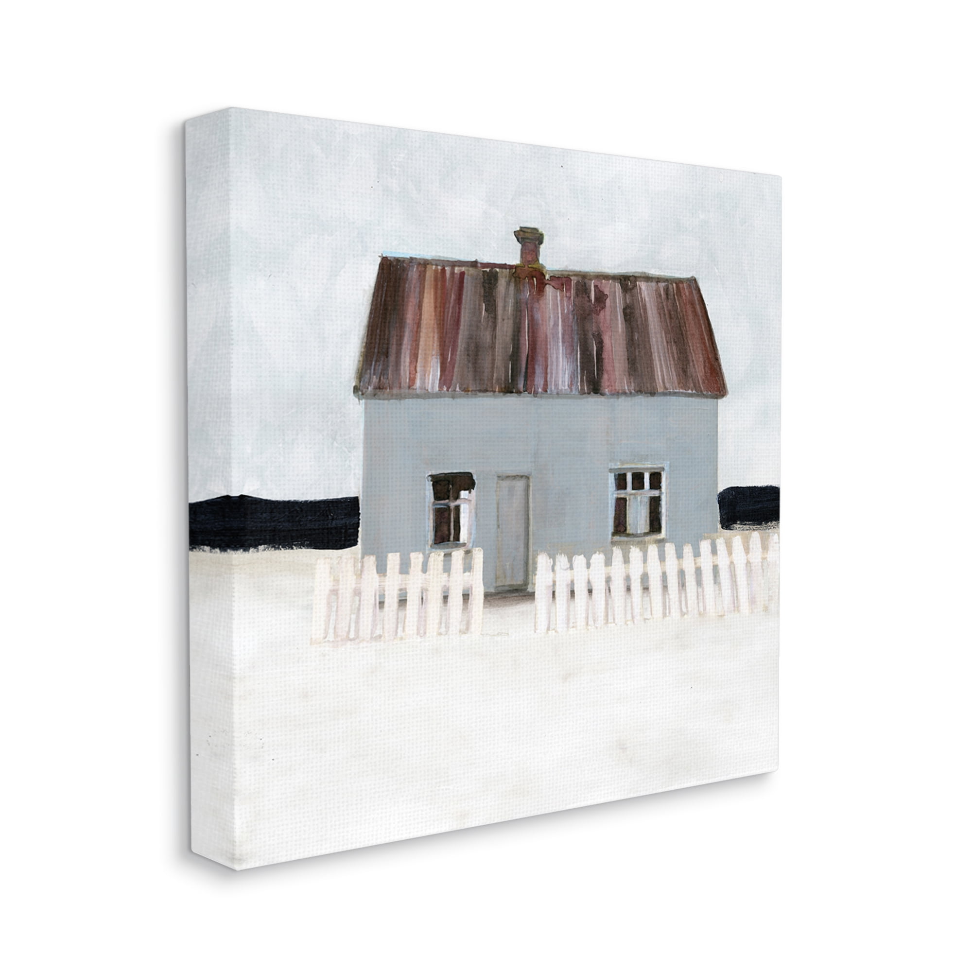 Stupell Industries Rustic Winter Beach House Coastal Landscape Nature Painting Gallery Wrapped Canvas Art Print Wall Art, 36 x 36