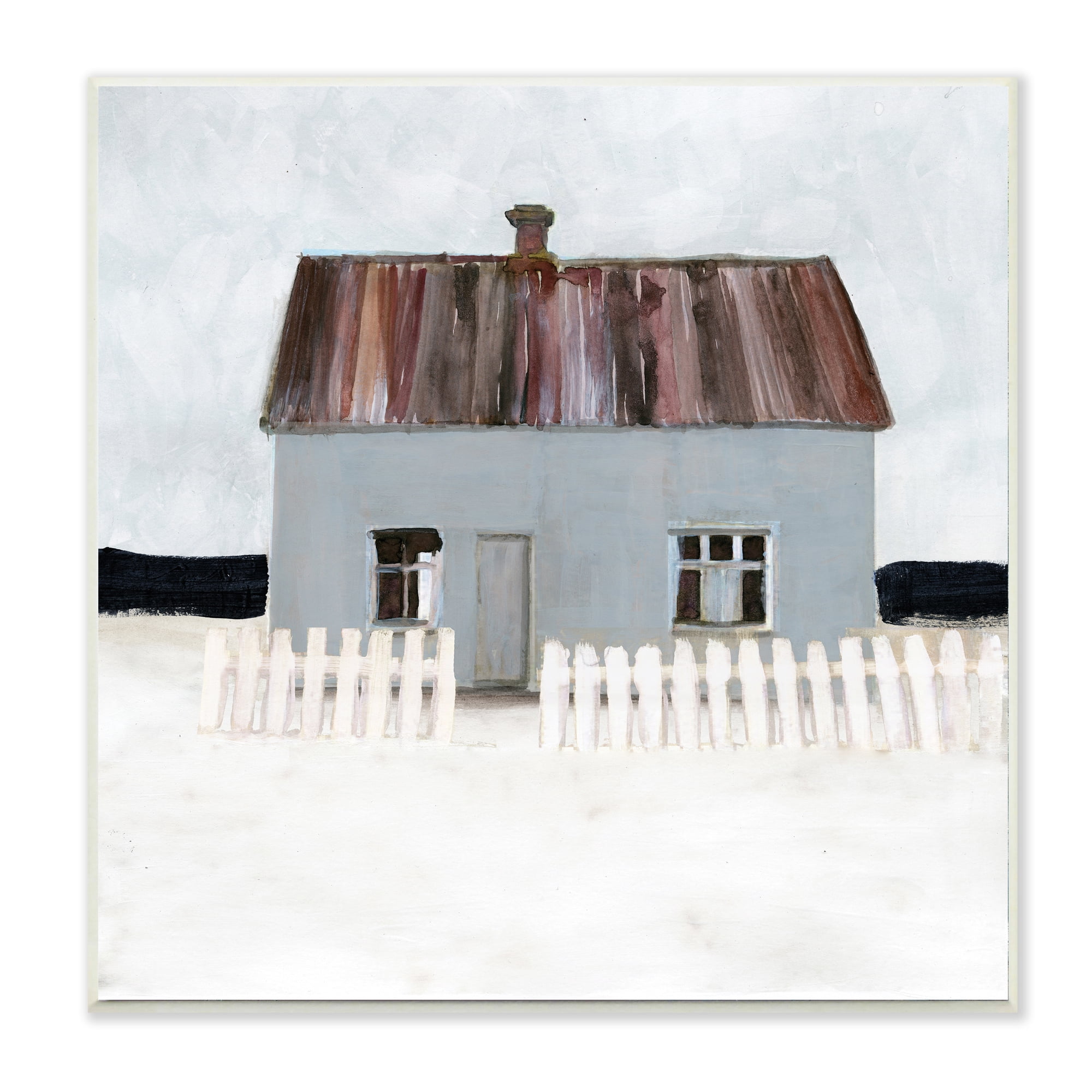 Stupell Industries Rustic Winter Beach House Coastal Landscape Nature Painting Unframed Art Print Wall Art, 12 x 12