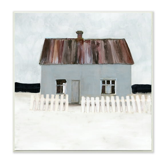 Stupell Industries Rustic Winter Beach House Coastal Landscape Nature Painting Unframed Art Print Wall Art, 12 x 12