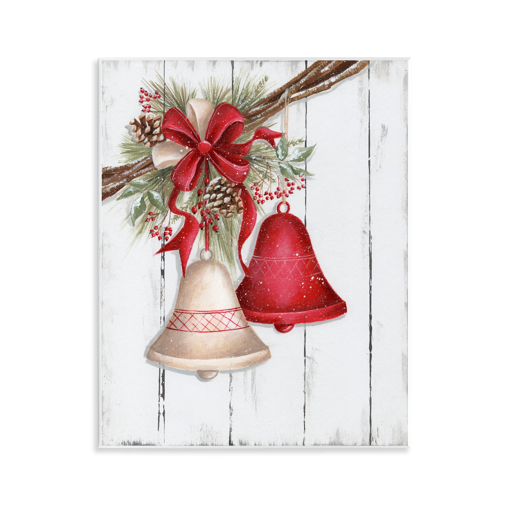 Stupell Industries Rustic Winter Bells Holiday Painting Unframed Art Print Wall Art, 11 x 14