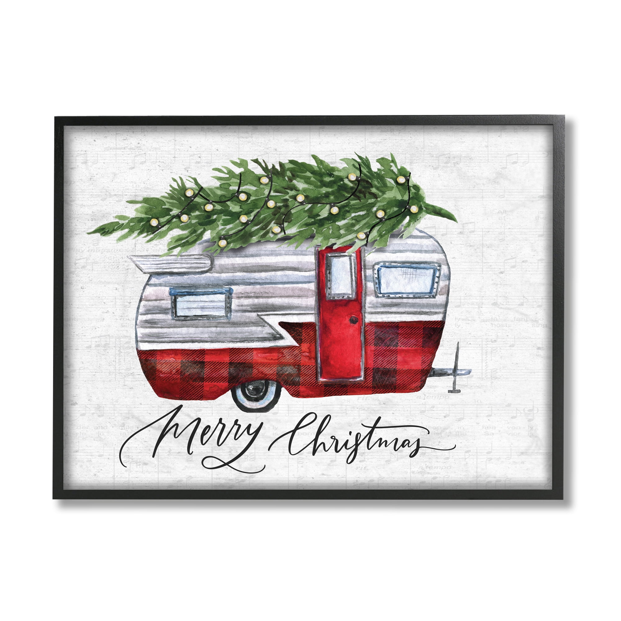 Stupell Industries Rustic Winter Camper Merry Christmas Phrase Holiday Painting Black Framed Art Print Wall Art, 11 x 14