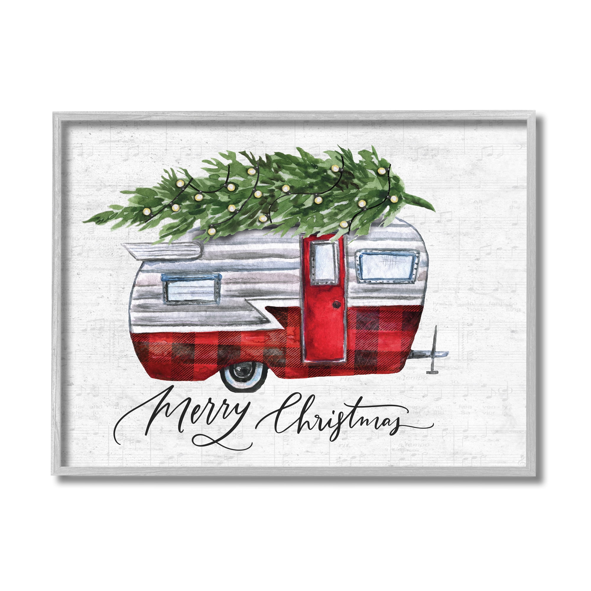 Stupell Industries Rustic Winter Camper Merry Christmas Phrase Holiday Painting Gray Framed Art Print Wall Art, 11 x 14
