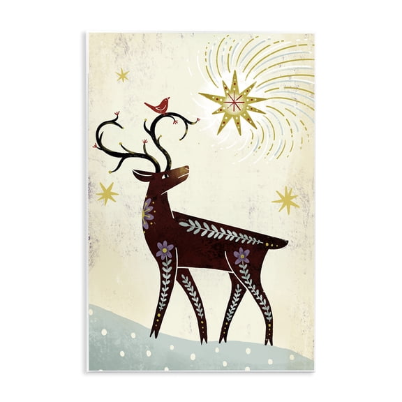 Stupell Industries Rustic Winter Deer Animals Painting Unframed Art Print Wall Art, 10 x 15