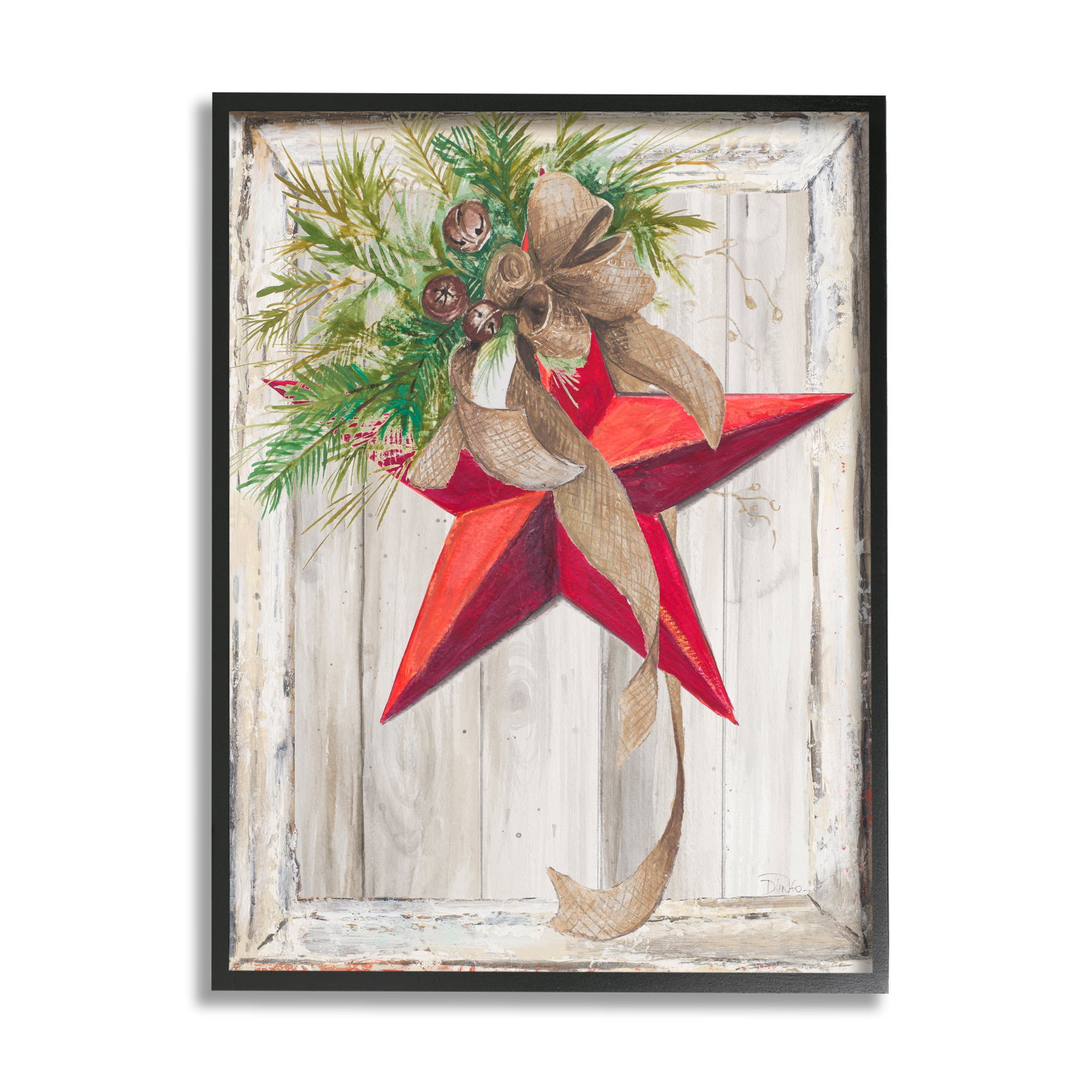 Stupell Industries Rustic Winter Red Star Barn Wood Holiday Painting Black Framed Art Print Wall Art, 16 x 20
