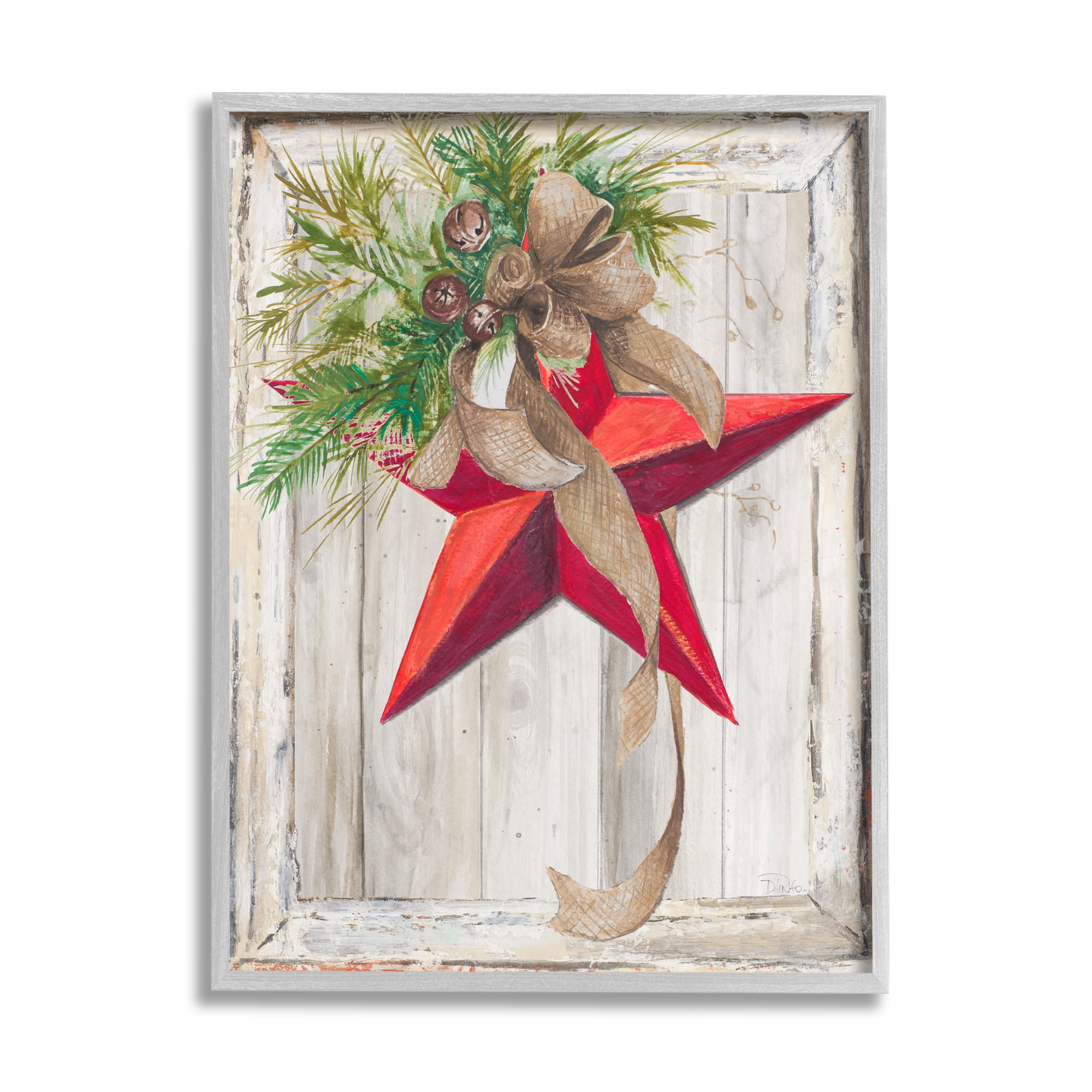 Stupell Industries Rustic Winter Red Star Barn Wood Holiday Painting Gray Framed Art Print Wall Art, 16 x 20