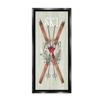 Stupell Industries Rustic Winter Skis Botanical & Floral Painting Black Floater Framed Canvas Art Print Wall Art, 11 x 25