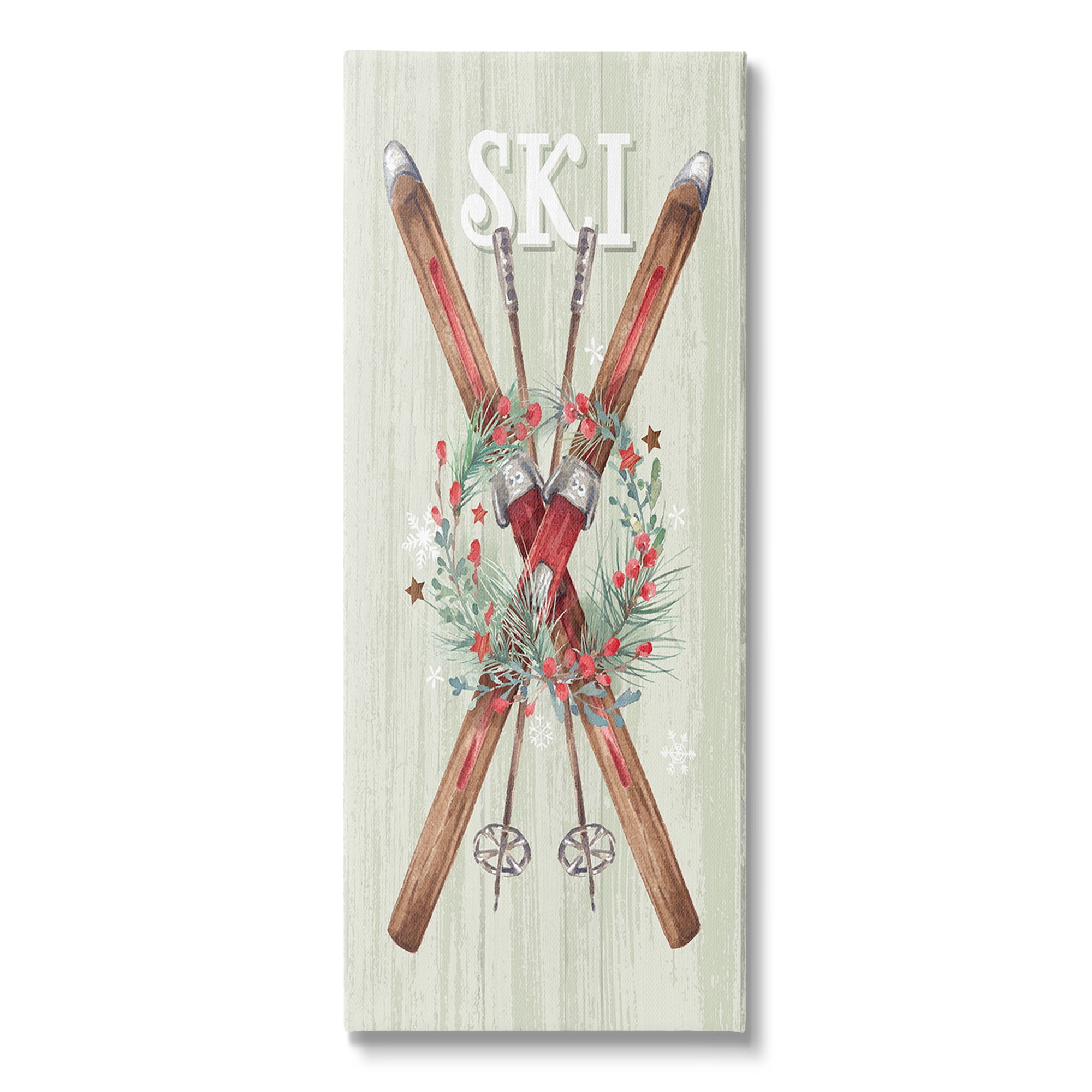 Stupell Industries Rustic Winter Skis Botanical & Floral Painting Gallery Wrapped Canvas Art Print Wall Art, 17 x 40