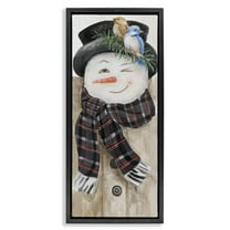 Stupell Industries Rustic Winter Snowman Wink Fairy Tales & Fantasy Painting Black Floater Framed Canvas Art Print Wall Art, 11 x 25