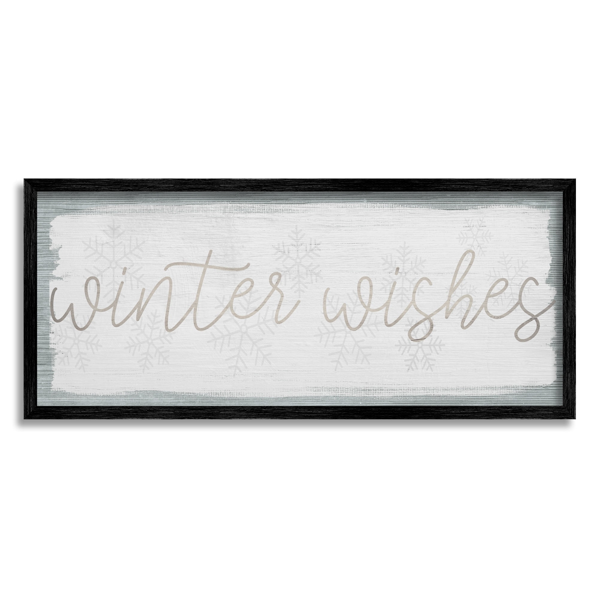 Stupell Industries Rustic Winter Wishes Sentiment Soft Snowflake Pattern Graphic Art Black Framed Art Print Wall Art, 24x10, by Daphne Polselli