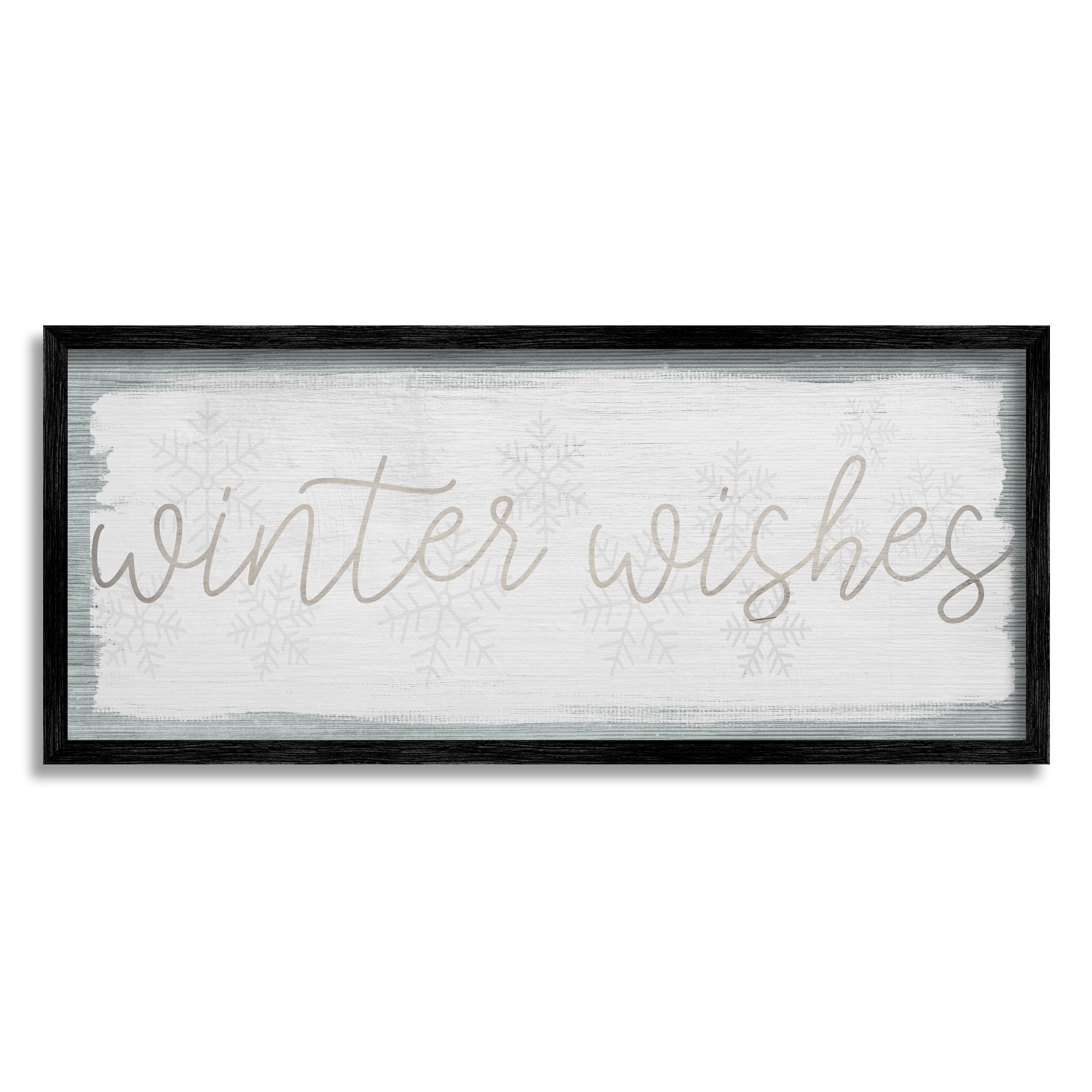 Stupell Industries Rustic Winter Wishes Sentiment Soft Snowflake Pattern Graphic Art Black Framed Art Print Wall Art, 30x13, by Daphne Polselli
